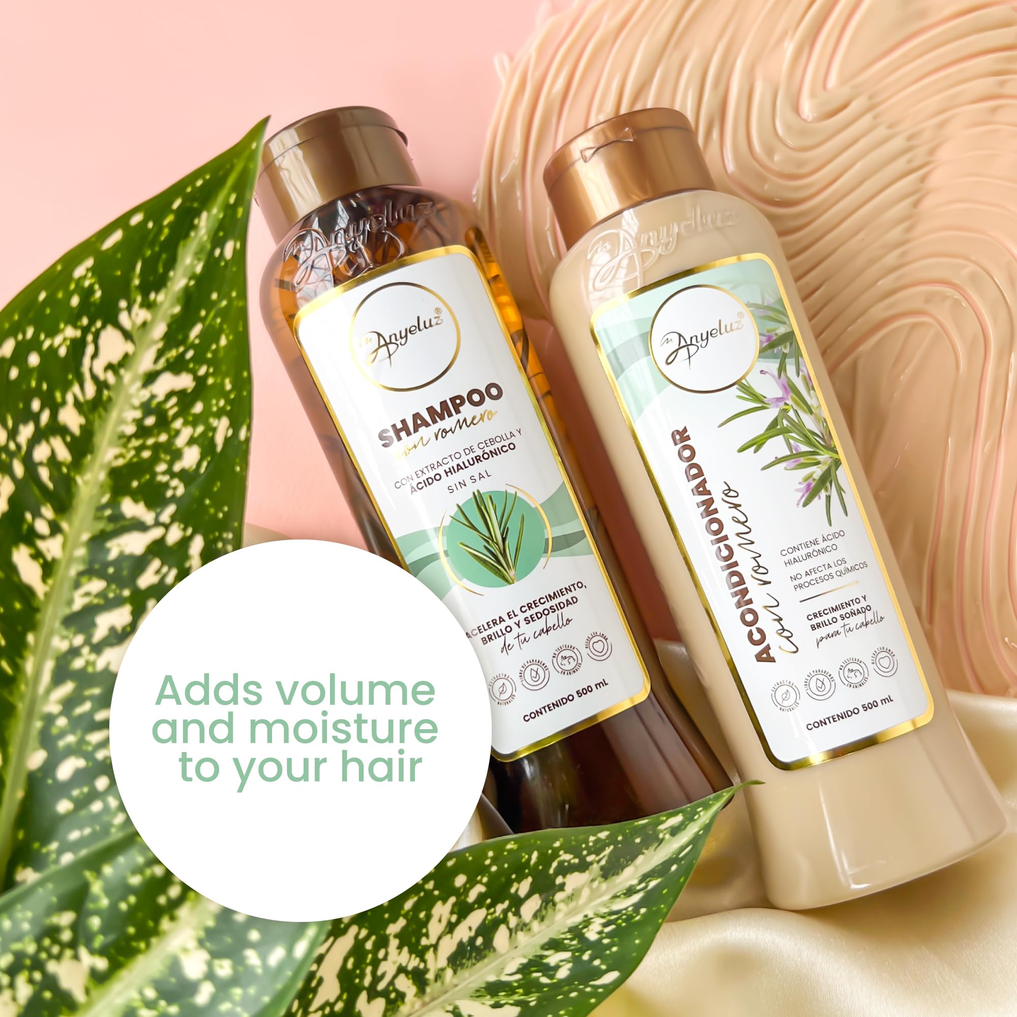 ANYELUZ Rosemary Shampoo and Conditioner Set - With Hyaluronic Acid and Natural Extracts, Strengthens and Hydrates Hair for Shine and Vitality