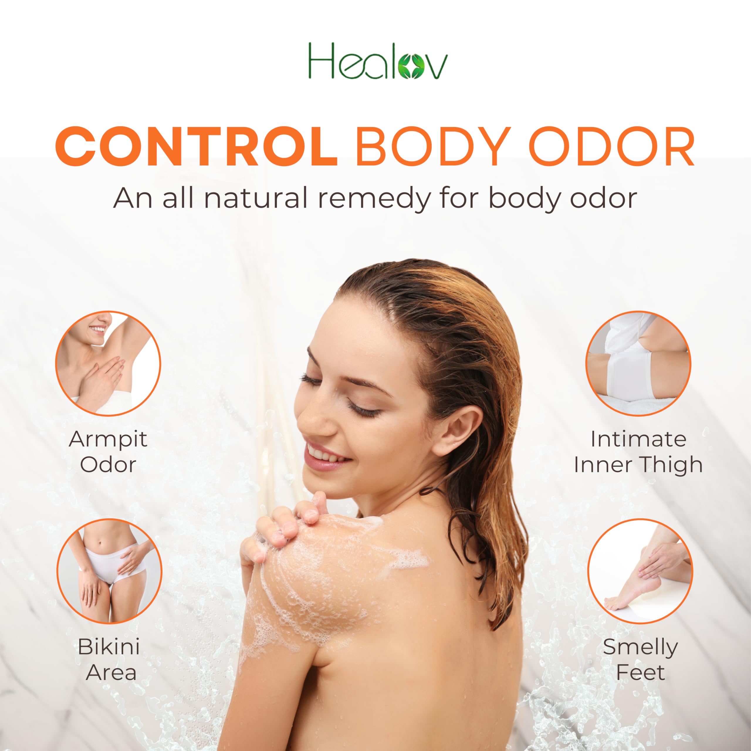 Healov Persimmon Body Wash for Body Odor Control – Purifying Deodorizing Soap for Eliminating Odor – Underarms, Intimate Inner Thigh, Bikini Area, Smelly Feet – Natural Deodorant Soap, Kids Safe