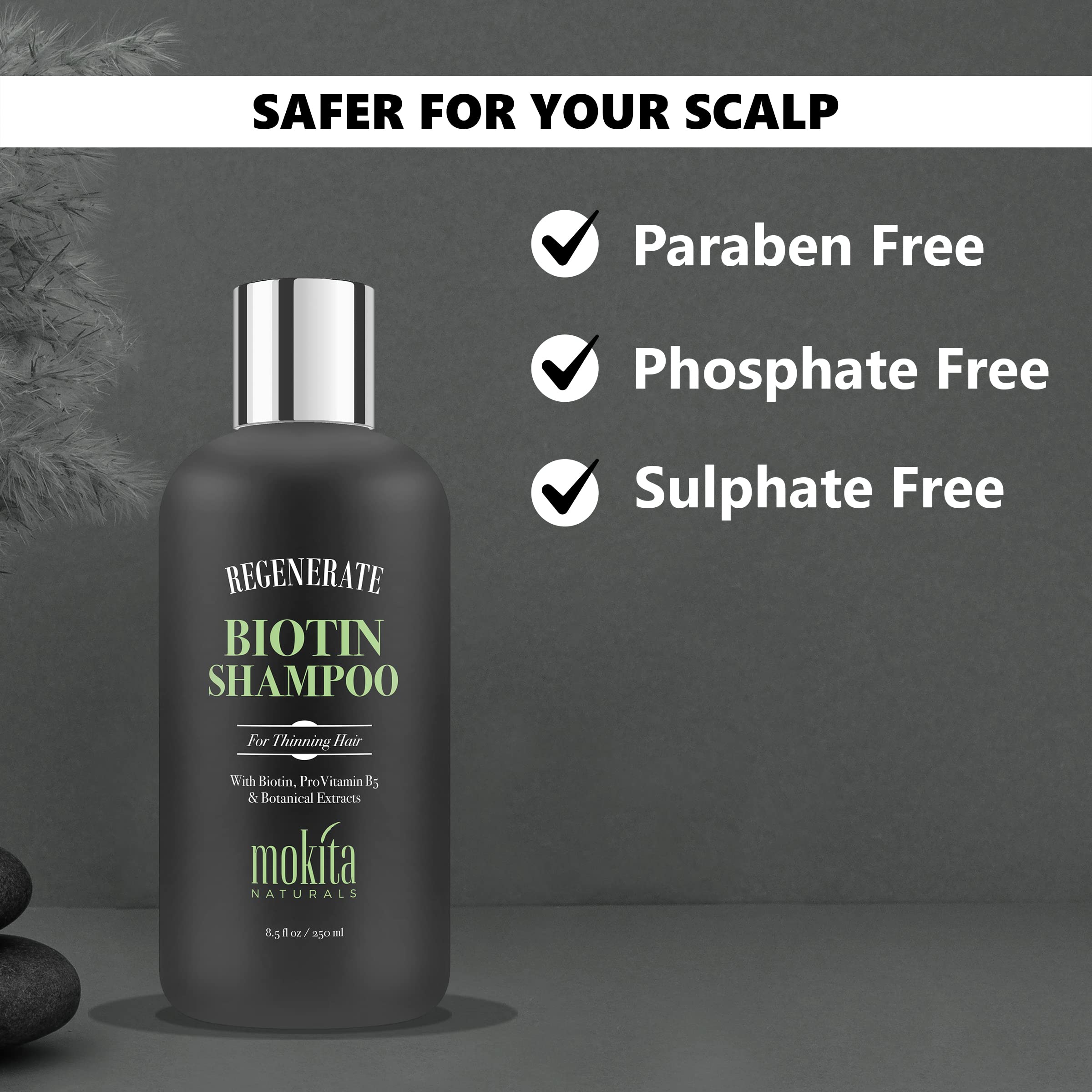 Hair Growth & Volumizing Shampoo 8.5 Oz | Thickening Unisex Shampoo Infused with Biotin, ProVitamin B5 & 7 Botanical Extracts | Thinning, Fine Hair, Hair Loss | Vegan Friendly | Mokita Naturals