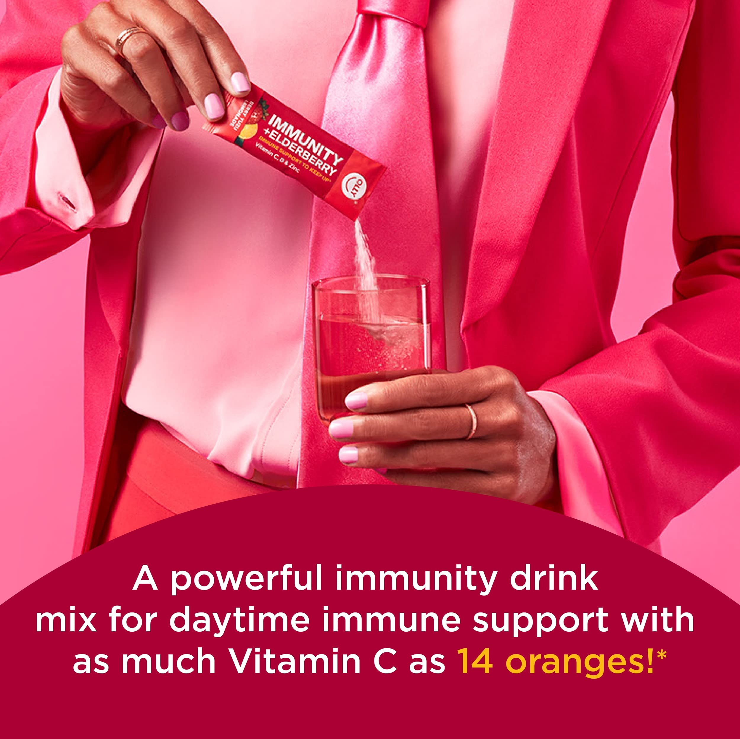 OLLY Immunity Powder, Daytime Immune Support, Elderberry, Vitamin C, D, Zinc, Fizzy Drink Mix, Berry Yuzu Lemonade - 10 Count