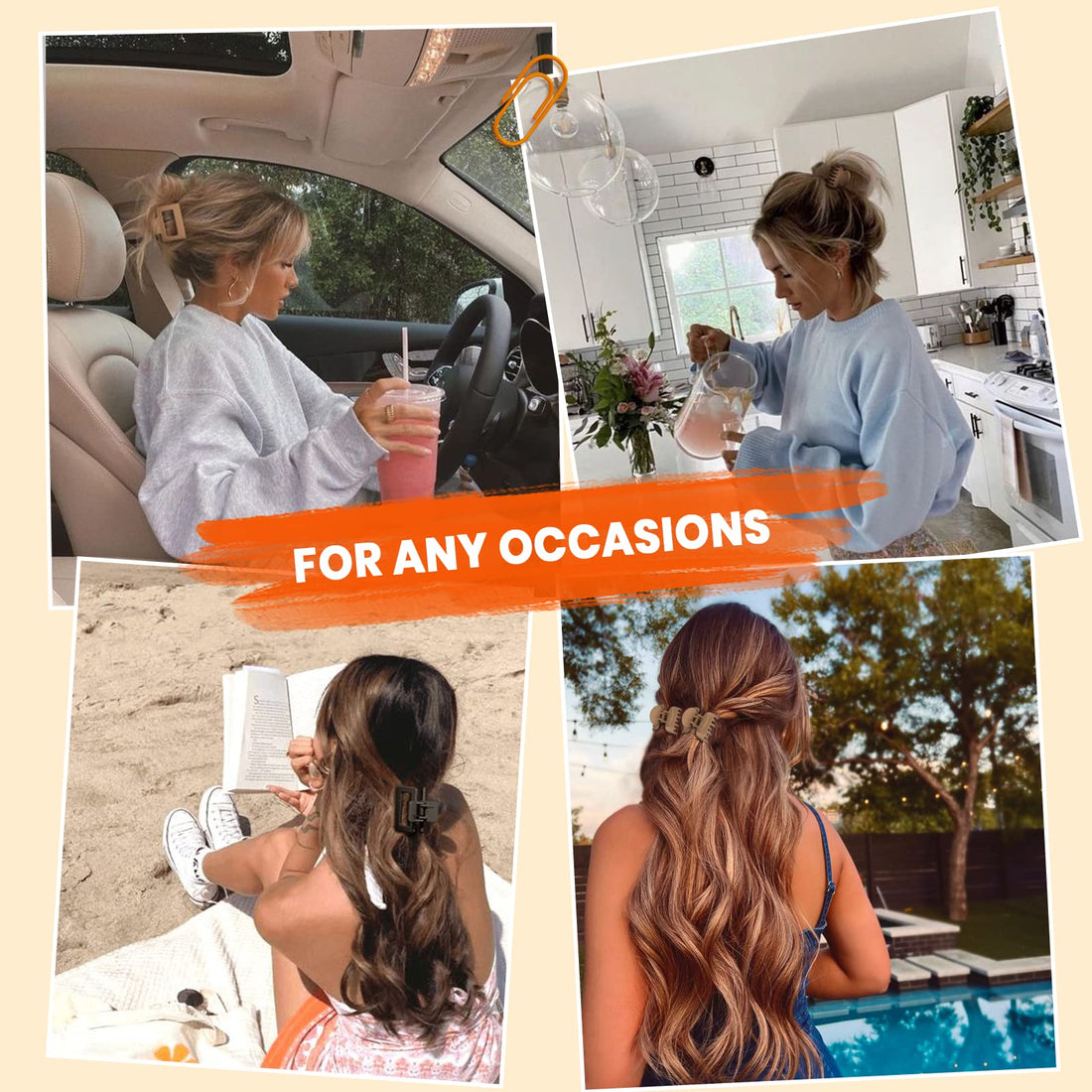 DEPOKA Matte Hair Clips for Women Girls - 2 Rectangle & 1.6 Double Row Teeth Small Jaw Clips, Non-Slip Design for Thin/Fine Hair (White, Khaki, Brown, Black)