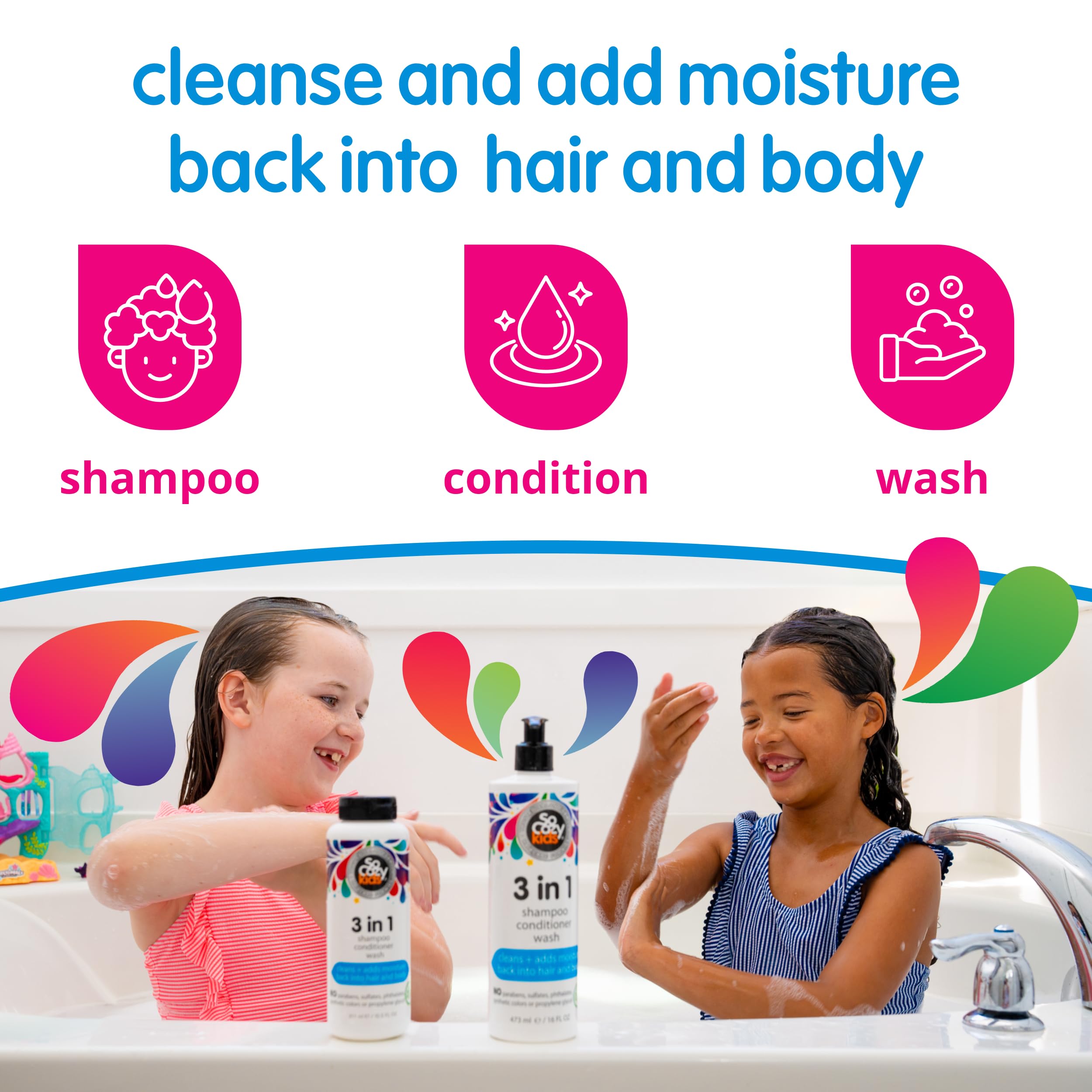 SoCozy 3in1 Shampoo + Conditioner + Body Wash For Kids Hair Cleans and Adds Moisture Back, Kiwi, 16 Fl Oz