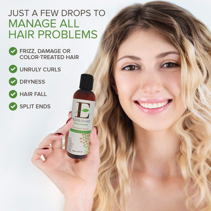 Elixirme-Anti Frizz Hair Treatment Serum For Damaged, Dry, & Colored Hair. Add Shine, Protect, Rejuvenate, Strengthen and Restore. Infused with Marula, Avocado and Sweet Almond Oil- 4.oz