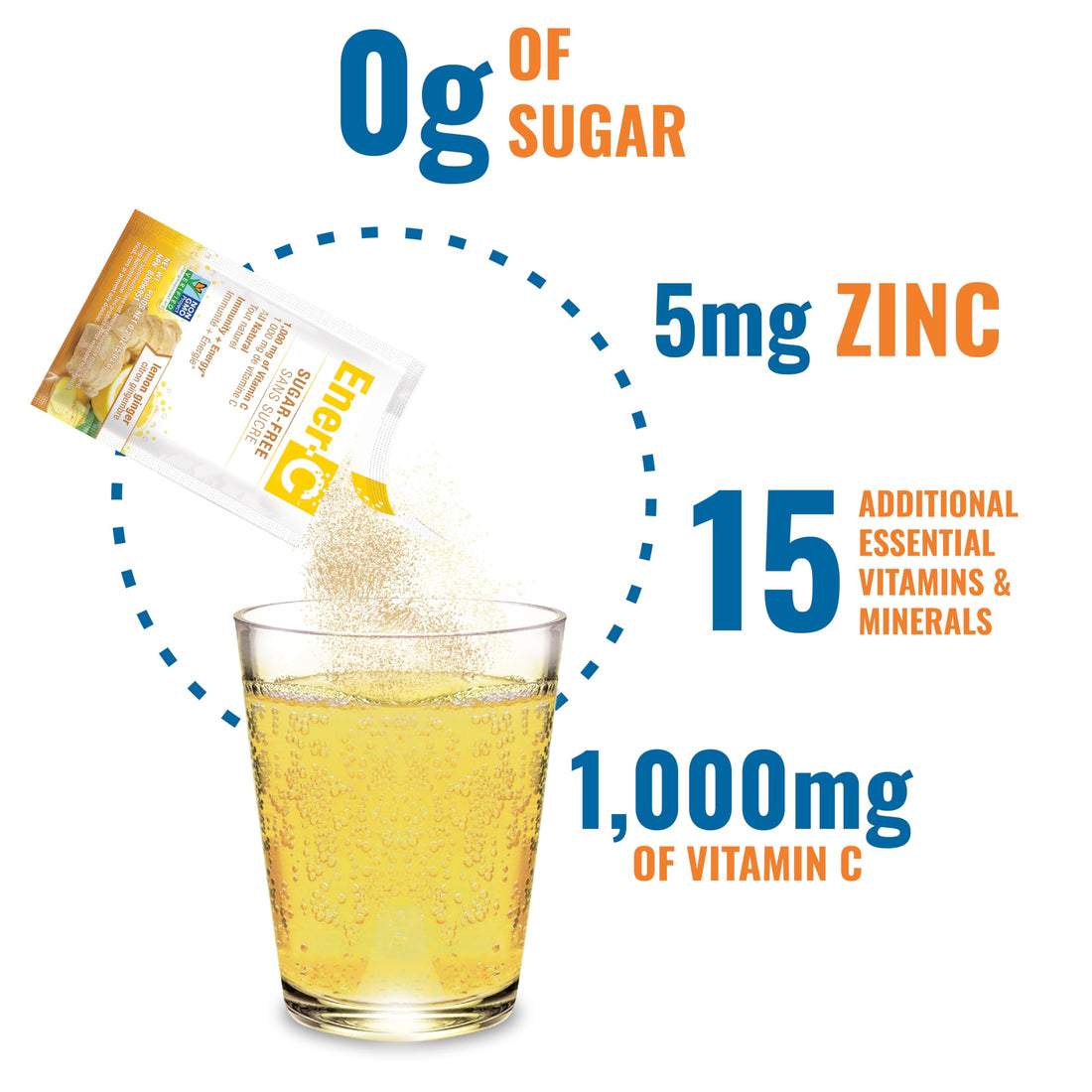 Ener-C Sugar Free Lemon Ginger Multivitamin Drink Mix, 1000mg Vitamin C, Non-GMO, Vegan, Real Fruit Juice Powders, Natural Immunity Support, Electrolytes, Gluten Free, 1-Pack of 30