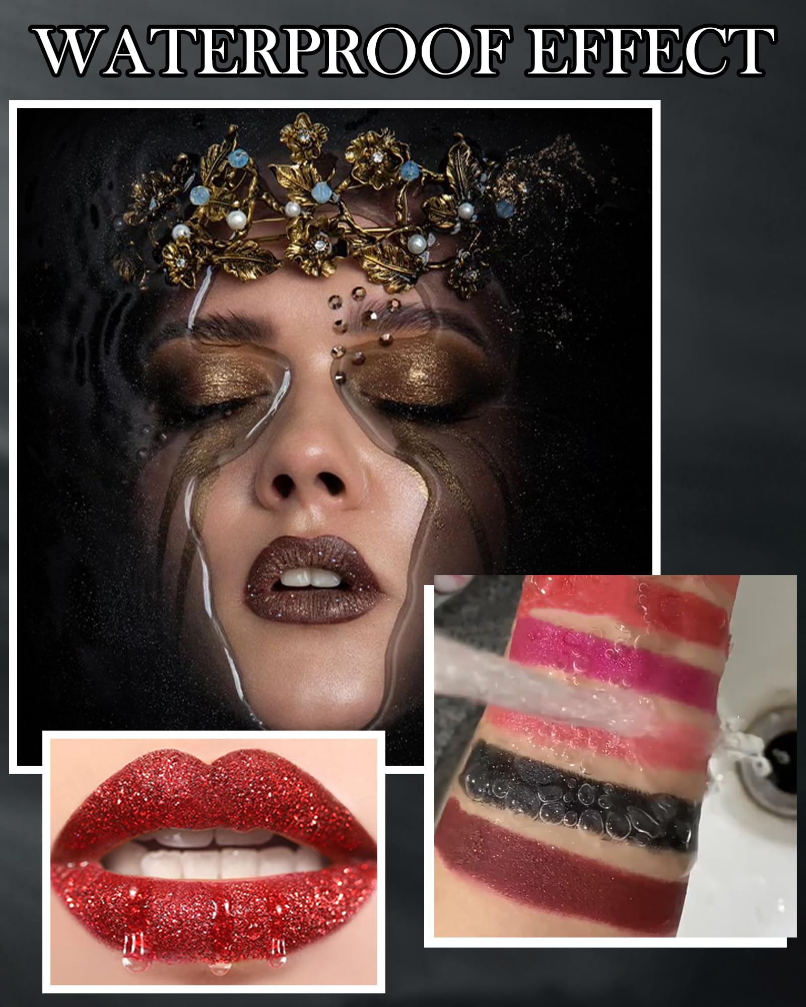 Diamond Glitter Matte Lipstick,Rose Red Tinted Lip Gloss,Metallic High Pigment Lip Stain Lipstain,Longlasting Waterproof Non-Stick Lipgloss Lipstick,Shimmer Lip Blam Tint,Makeup Gift for Women-04