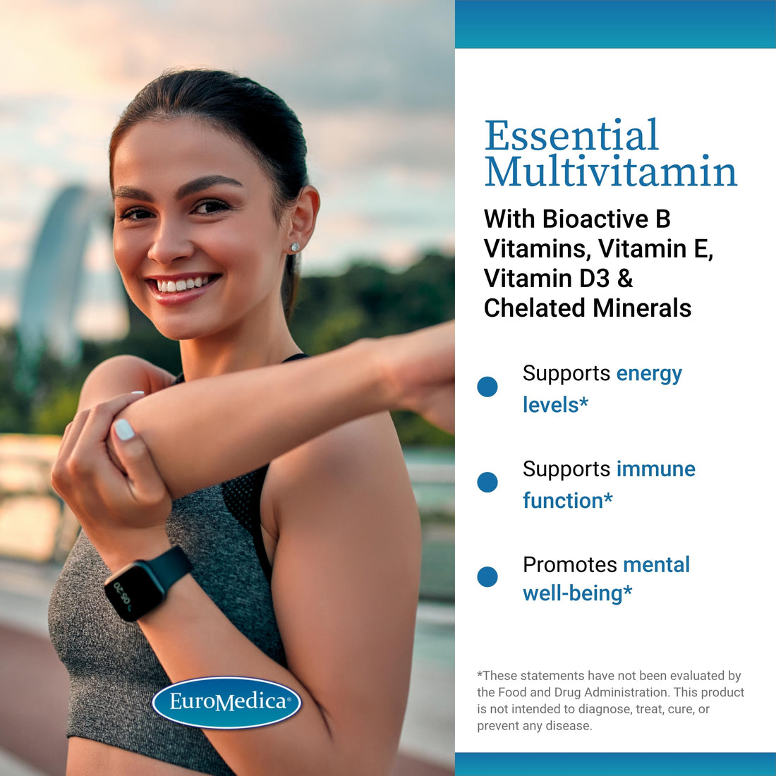 Euromedica Essential Multivitamin - Dietary Supplement to Aid Bone, Cardiovascular & Immune Health - Supplement with Chelated Minerals, B-Vitamins & Vitamin C - 60 Tablets