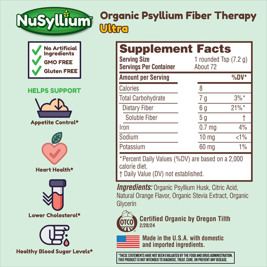 NuSyllium Ultra Psyllium Husk Powder, Organic, 10.7 Oz (Pack of 2) Sugar Free, Keto-Friendly Fiber Supplement, Helps Promote Digestive Health* & Appetite Control* Natural Orange, 2 x 42 Servings