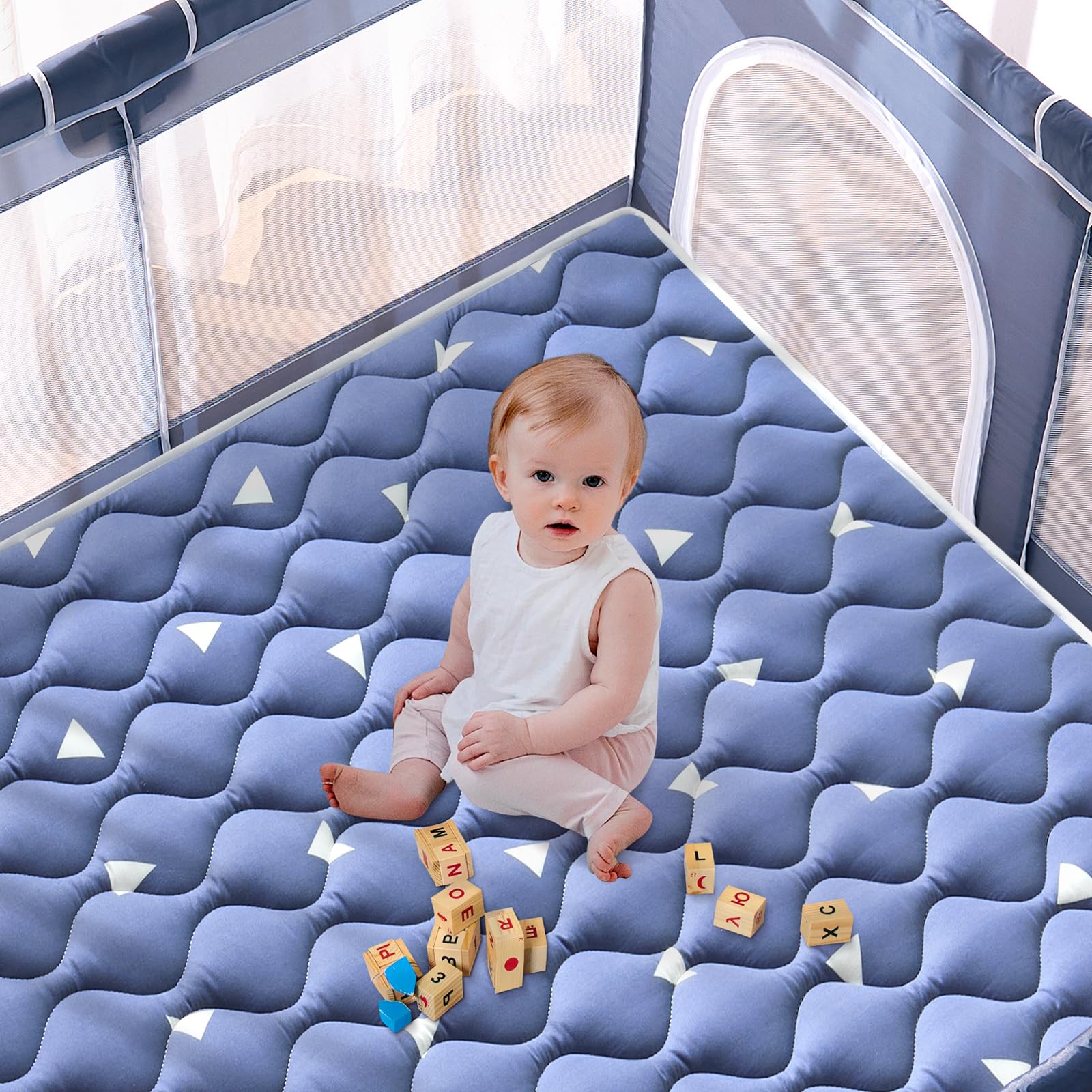 Premium Foam Baby Play Mats for Floor, 50x50 Playpen Mat, Thicken Soft Cushioning Foam Playmats for Infants, Babies, Toddlers, Non-Slip & Machine Washable