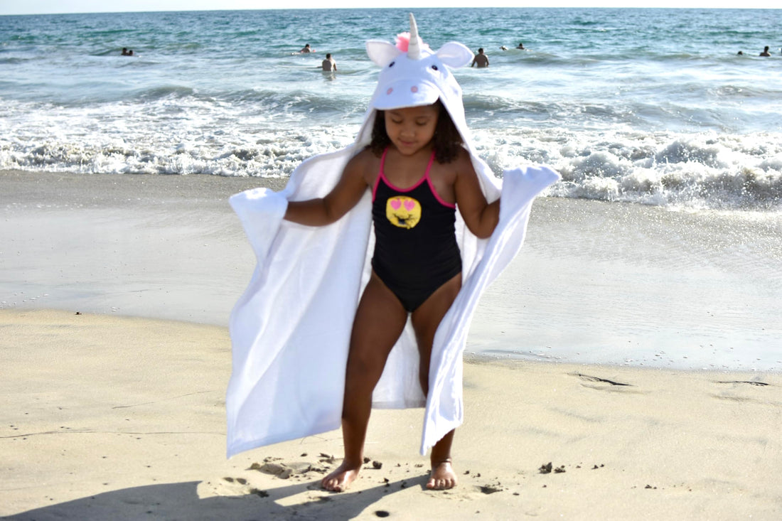 Yikes Twins Hooded Baby Towel for Kids 2-8 | Large 100% Cotton Baby Towel for Girls or Boys in White | Cute Unicorn Bath Towels for Babies and Toddlers with Rainbow Mane