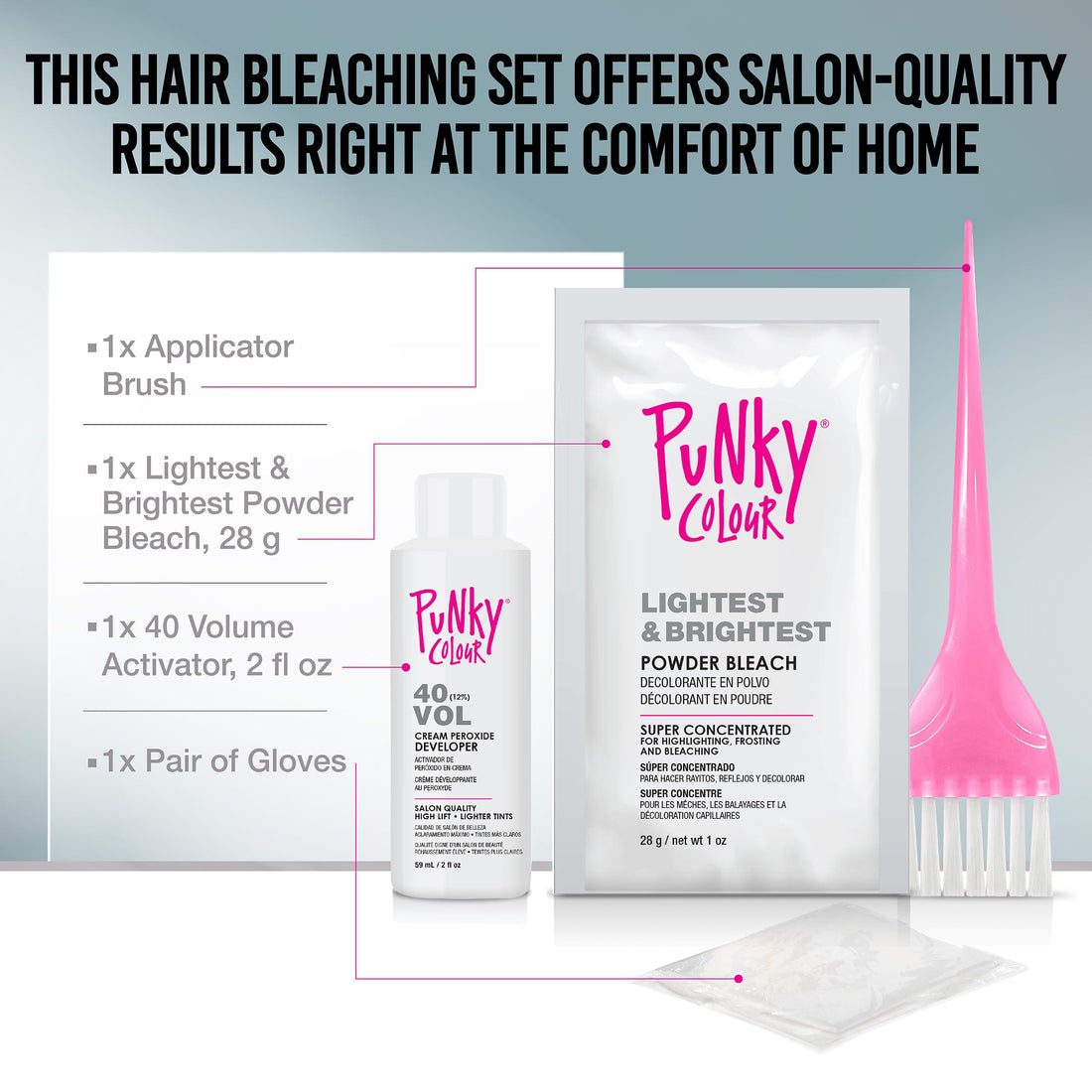 Jerome Russell Punky Colour LIGHTNING FAST 40 Volume Color Bleach Kit (w/Sleek Tint Brush) Bright Bleaching Lightening Hair for Punky Color (40 Vol. Kit) - Blonde