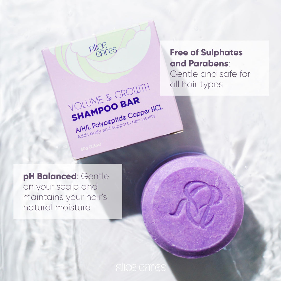 Alice Cares Volume & Growth Shampoo Bar - with Apple Cider Vinegar and Peppermint Oil - Boosts Body and Hair Fullness.