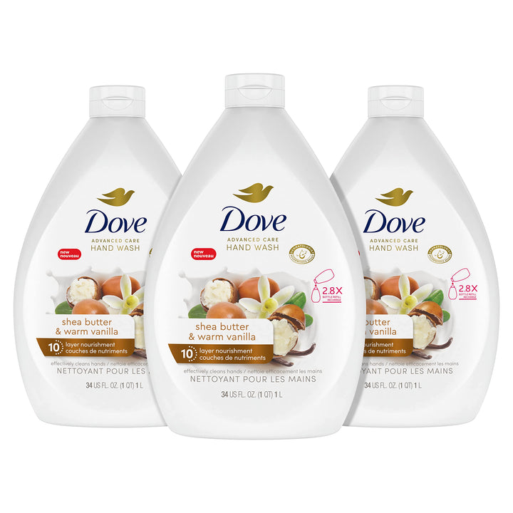 Dove Pampering Care Hand Wash For Clean & Softer Hands Shea Butter & Warm Vanilla Cleanser That Washes Away Dirt and Germs 34 oz 3 Count