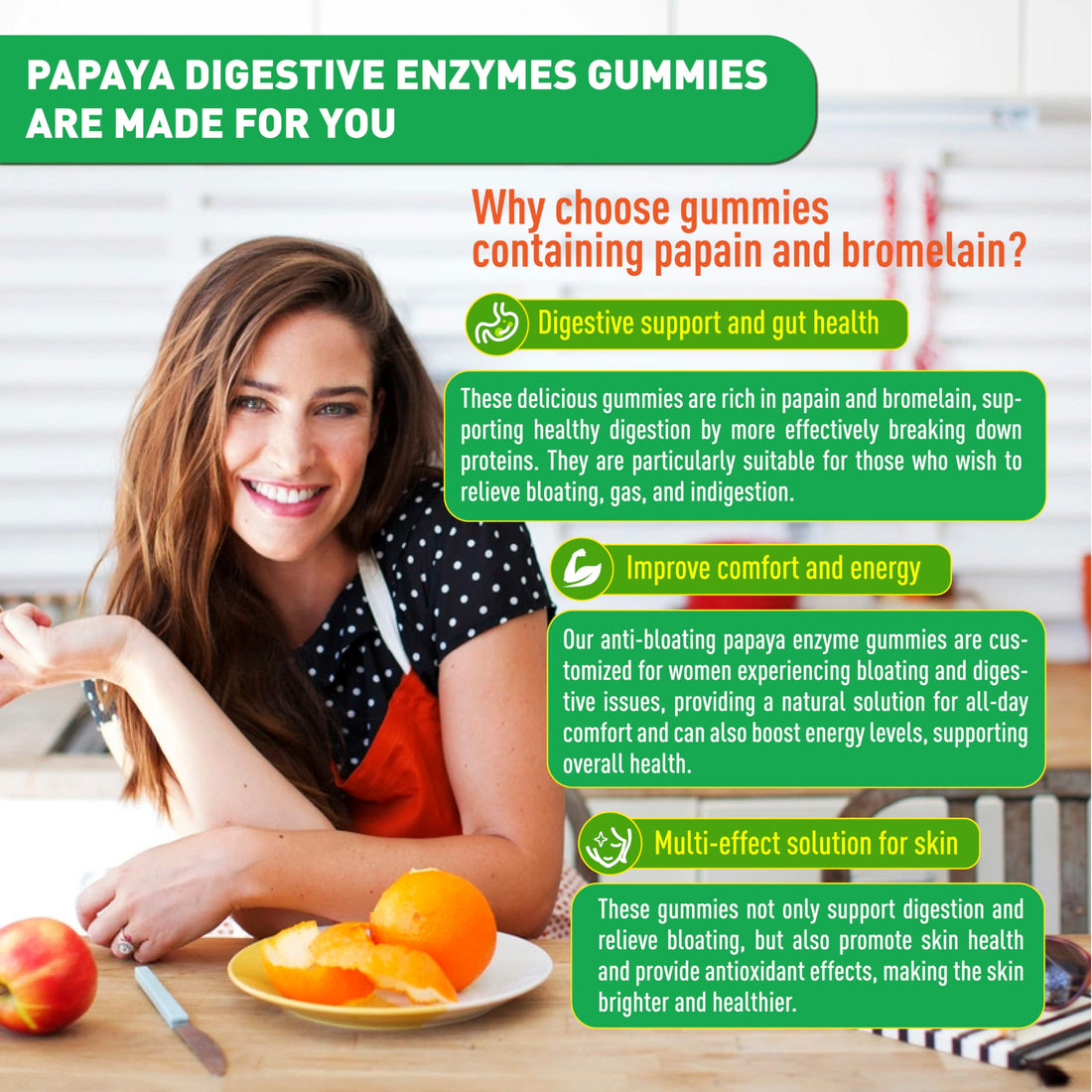 SUGAWITA Papaya Digestive Enzymes Gummies, Chewable Enzymes for Digestion, Papaya Supplement for Women Men with Amylase, Papain & Bromelain for Bloating Relief, 90 Count
