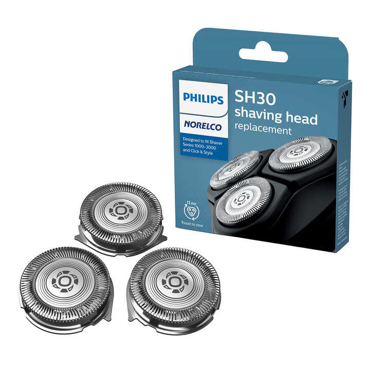 Philips Norelco SH30/52 Shaving Heads, Compatible with Philips Shavers Series 1000, 3000 and 5000, Powerful Performance, Self-Sharpening, 3 Pieces, Model SH30/52
