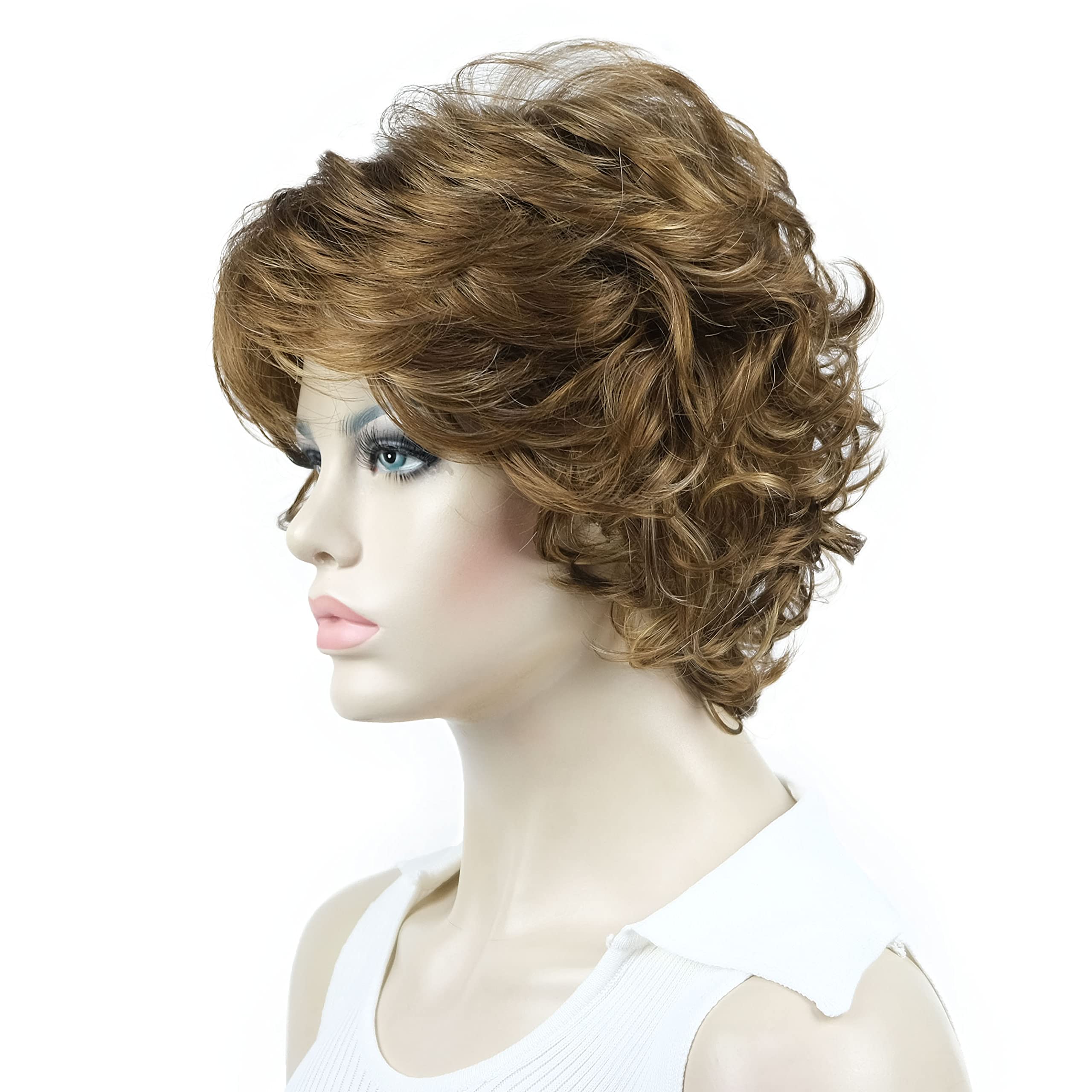 #V6: Aimole Synthetic Wigs Women'S Curly Ends Short Fiber Wig With Layered Bangs(V6)