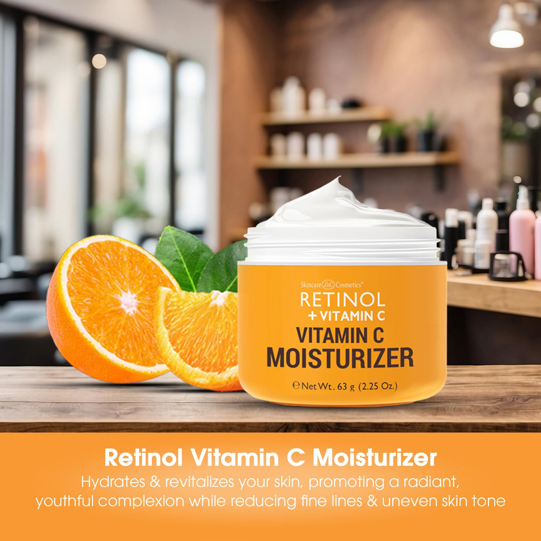 Retinol + Vitamin C Face Moisturizer - Anti Aging Moisturizing Cream, Evens Skin Tone, Diminishes Fine Lines & Wrinkles, Sun Damage & Dark Spots, Restores Radiance, Locks In Moisture - 2.25 OZ
