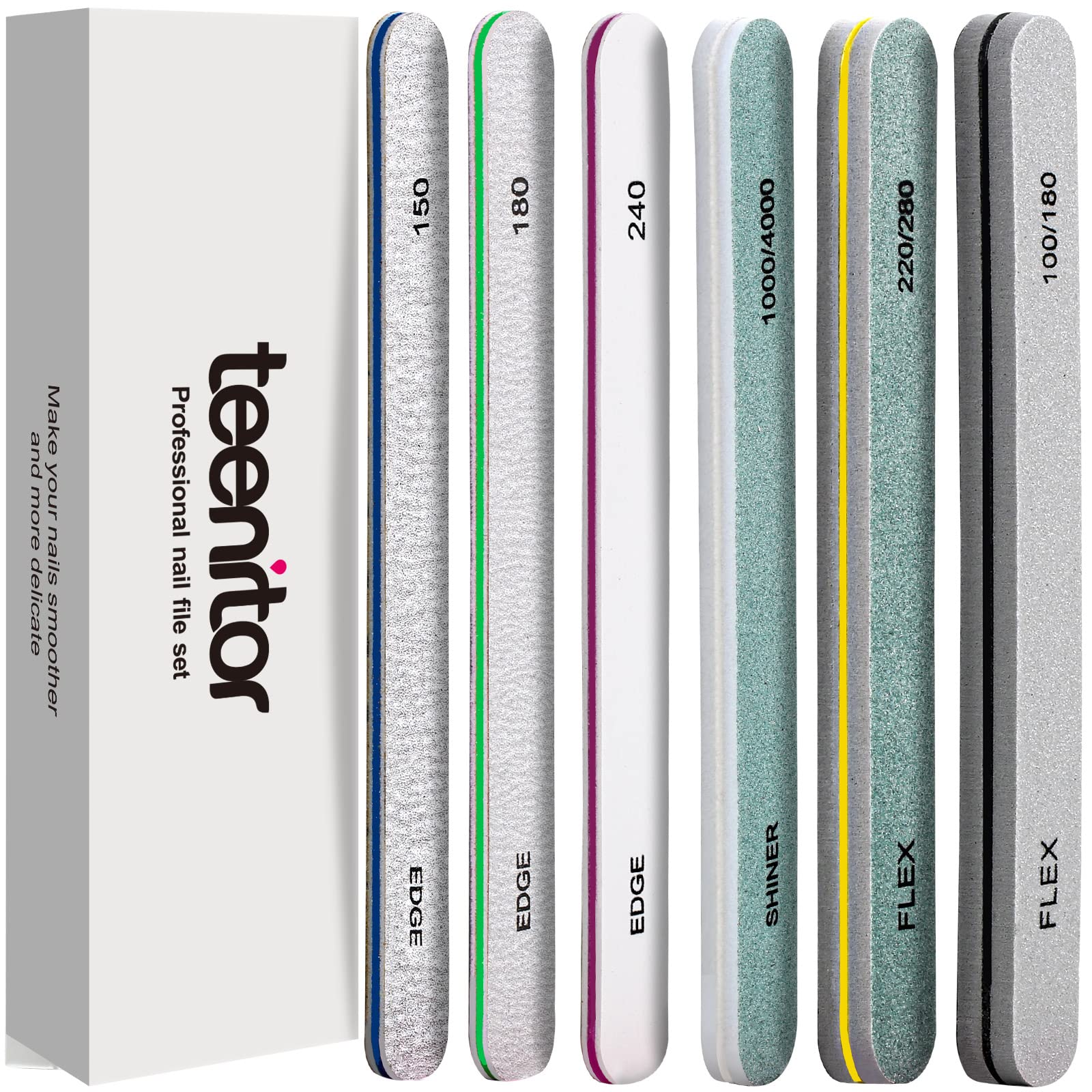 Teenitor Nail File Buffer, Nail Files for Natural Nails and Acrylic Nails, Manicure Buffer Block, Different Grits, Straight