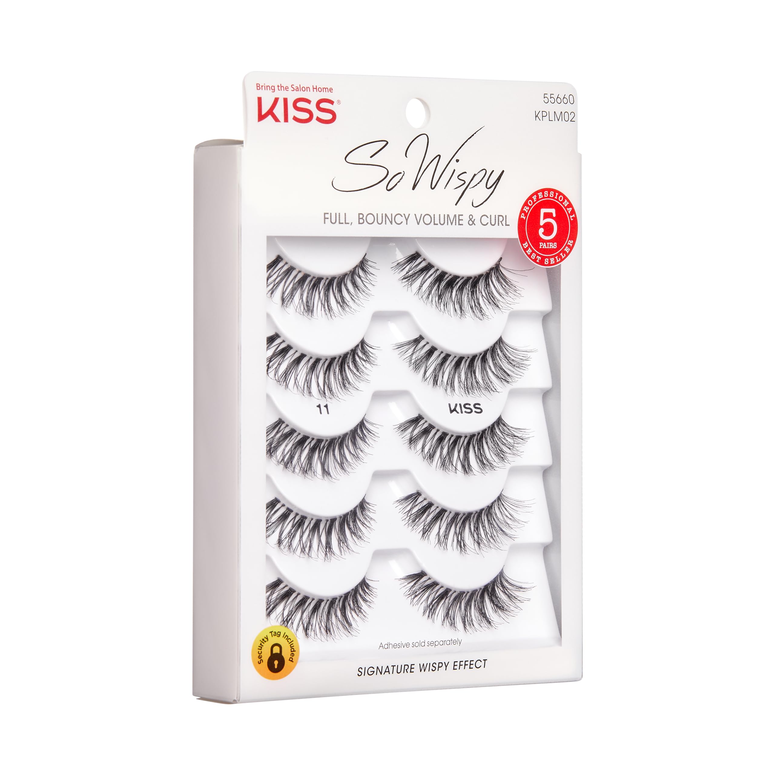 KISS So Wispy, False Eyelashes, 'Style #11', 12 mm, Includes 5 Pairs Of Lashes, Contact Lens Friendly, Easy to Apply, Reusable Strip Lashes, Glue On, Mulitpack