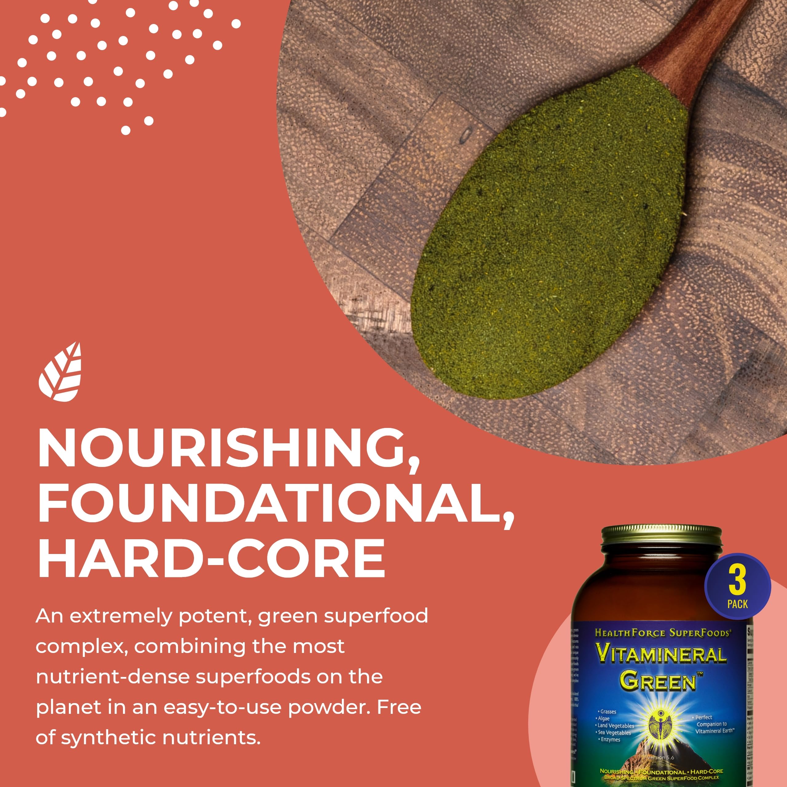 HealthForce SuperFoods Vitamineral Green - Mineral Supplement for Immune & Thyroid Support - Green Powder Supplement with Ingredients from The Land - Gluten-Free & Vegan - 500 Grams (Pack of 3)