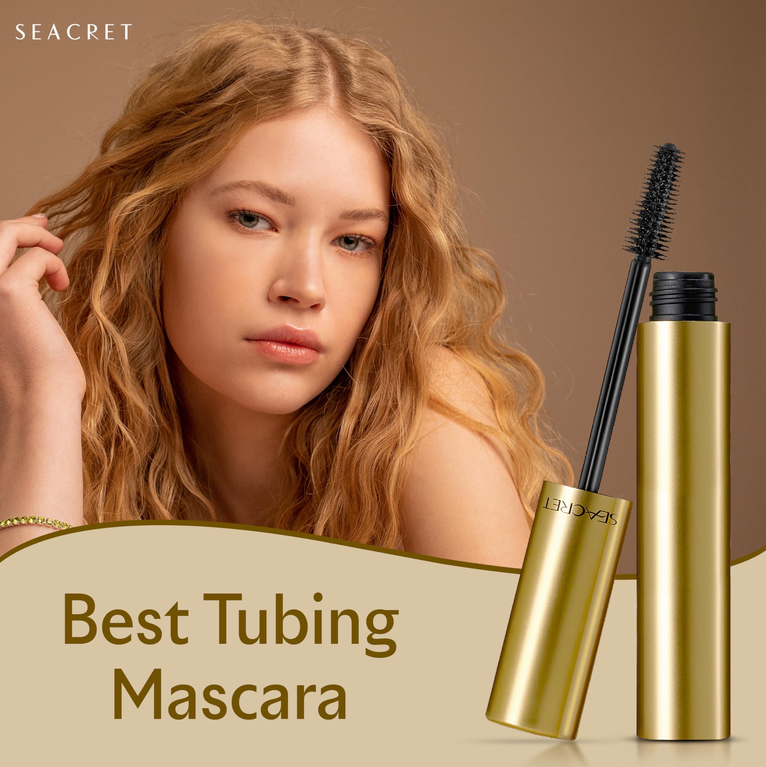 SEACRET - Minerals From The Dead Sea, Non Smudge, Volumizing Black Mascara, Cone Brush 0.28 OZ.