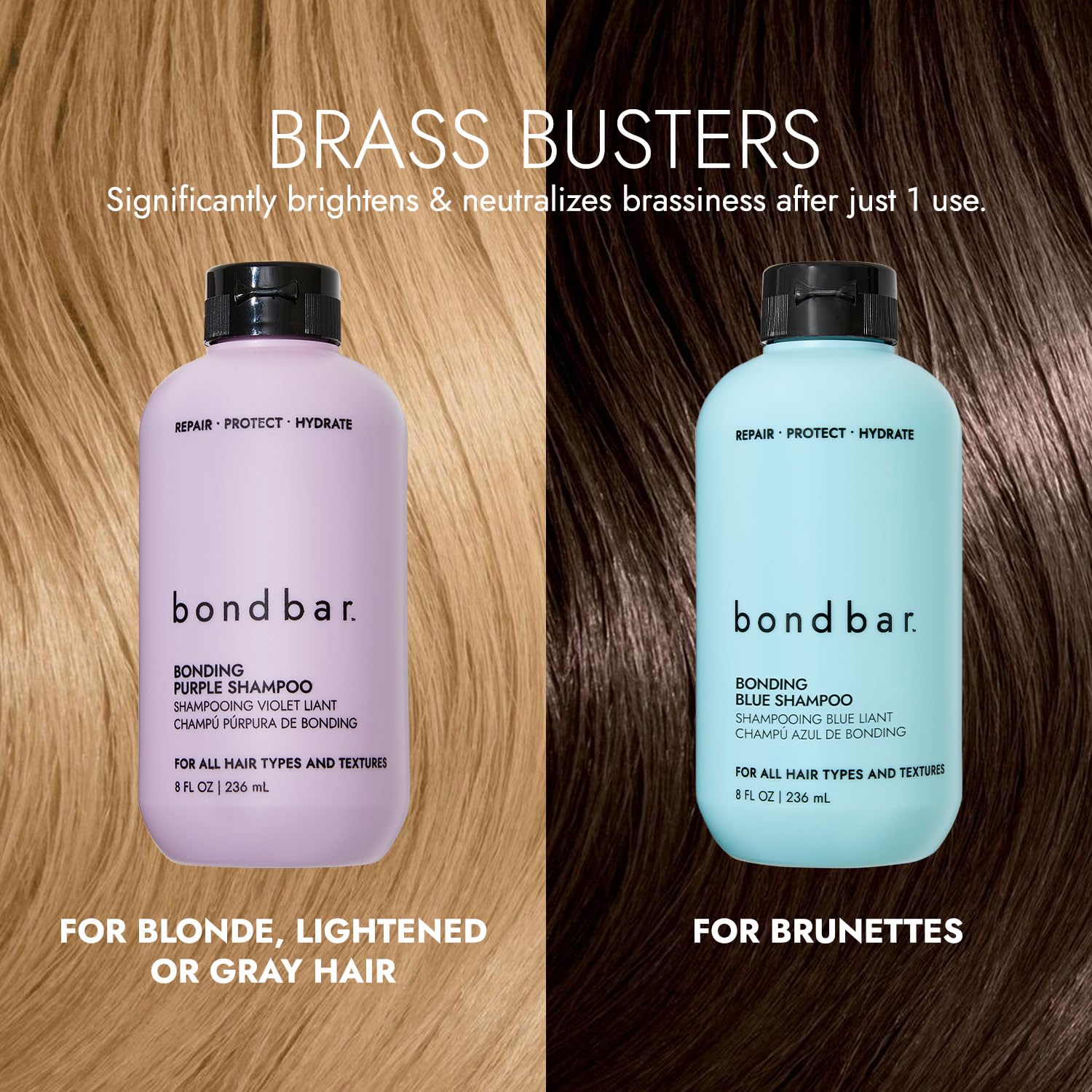 Bondbar Purple Brightening Shampoo for Blonde, Lightened & Gray Hair, Neutralizes Brassiness, Repairs, Protects, Hydrates, Vegan, CrueltyFree, 8 Fl. Oz