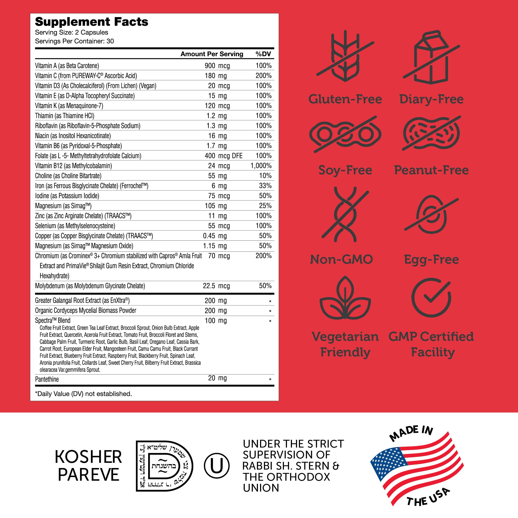 Zahler - Daily Multivitamin for Women & Men with Energy Vitamins, Minerals & Iron (60 Count) Kosher Men & Womens Multivitamins for Healthy Energy - Multi Vitamins for Adults - Made in USA Supplements