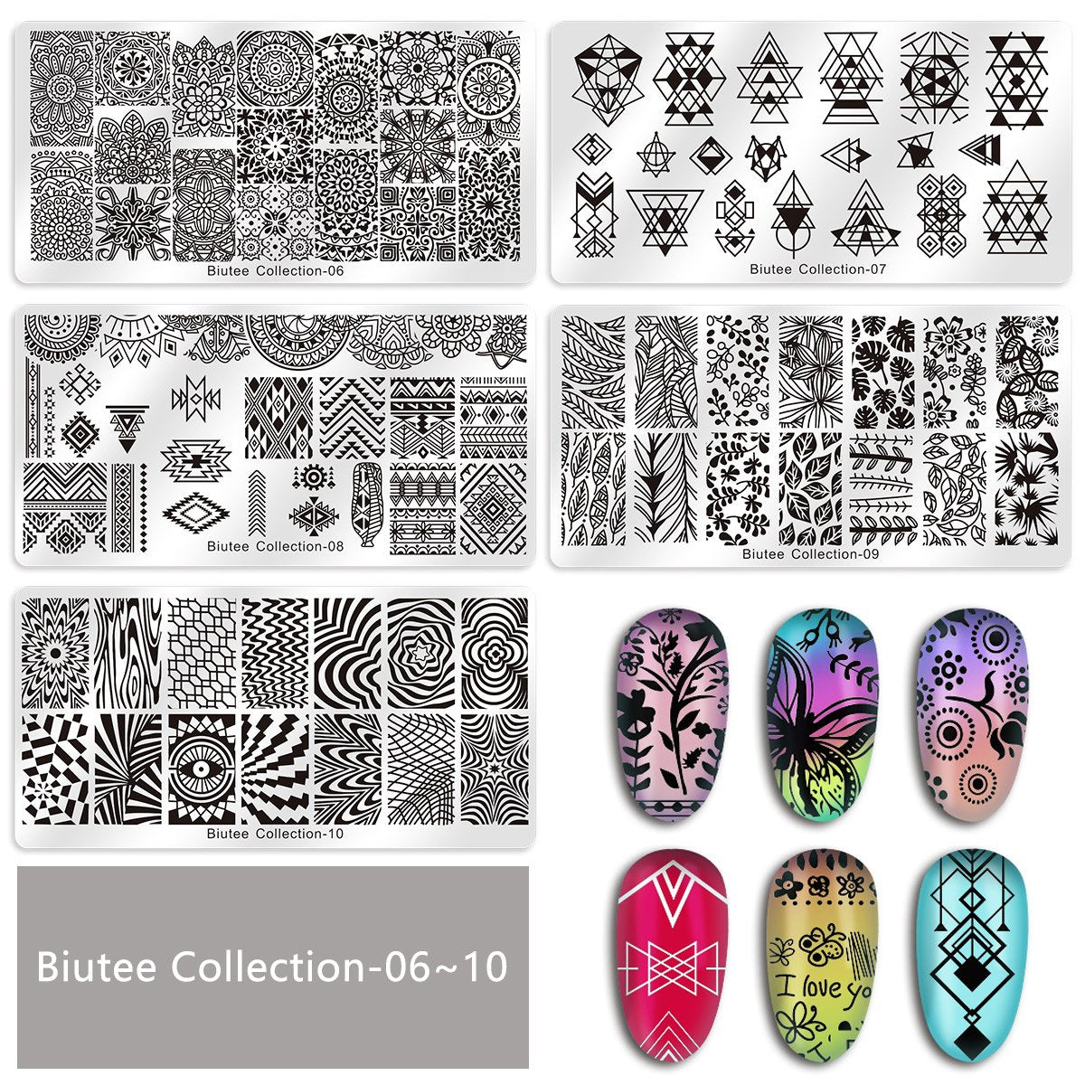 A : Biutee 19pcs Nail Stamp Plates set 15 plate 1Stamper 2Scraper 1storage bag Nails Art Stamping Plate Scraper Stamper Set Leaves Flowers Animal Nail plate Template Image Plate
