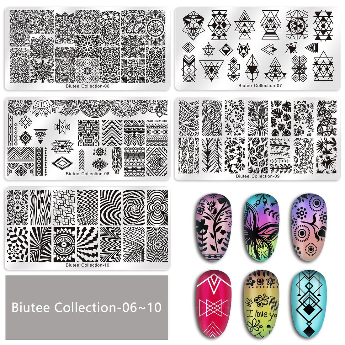 A : Biutee 19pcs Nail Stamp Plates set 15 plate 1Stamper 2Scraper 1storage bag Nails Art Stamping Plate Scraper Stamper Set Leaves Flowers Animal Nail plate Template Image Plate