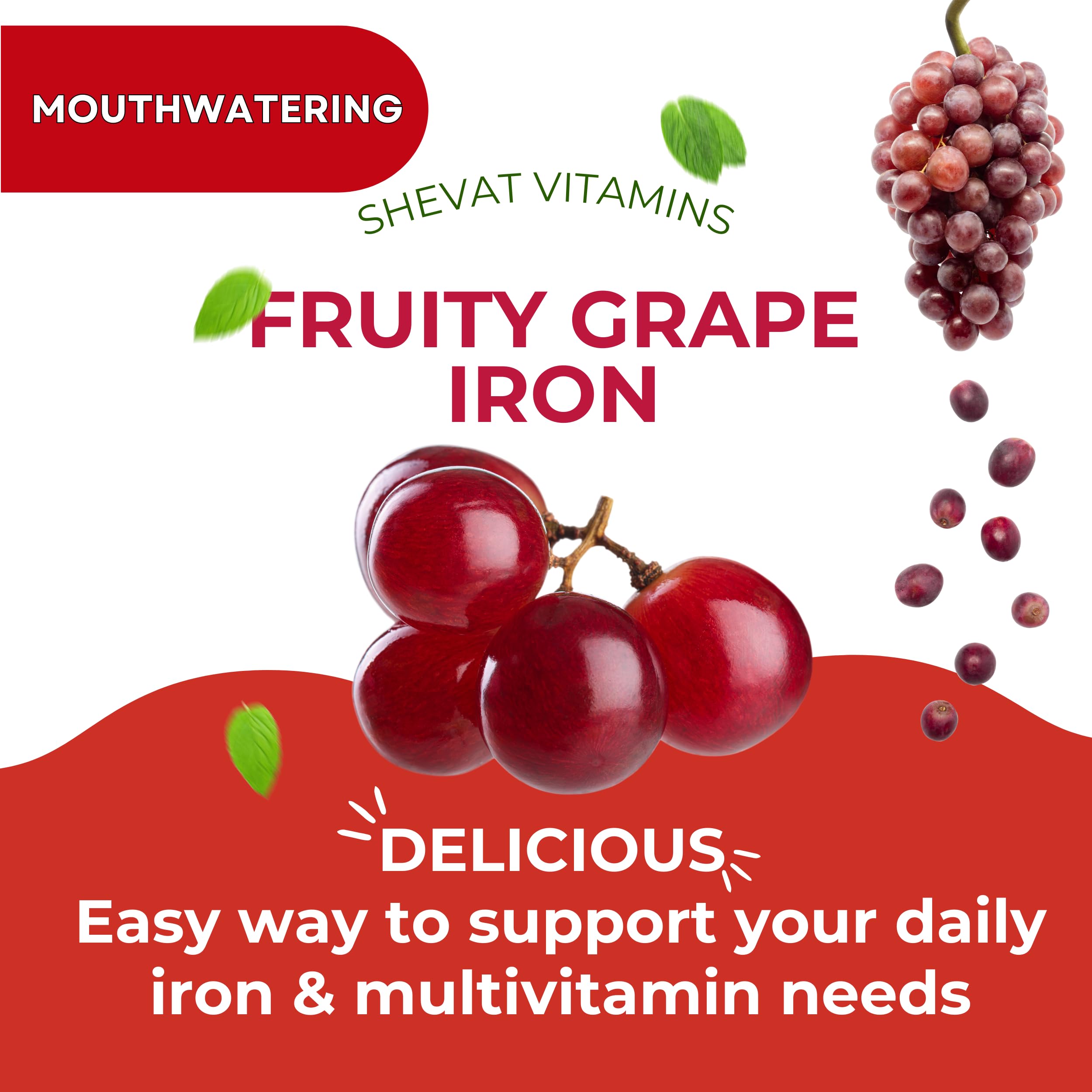 Made in USA 90 Iron Gummies For Women Anemia - Vegan, Gluten Free & Immune Support Iron Supplement Gummies (Grape) - Chewable Iron Gummies for Men - Kids iron Gummies for Kids with Vitamin C, A & Zinc