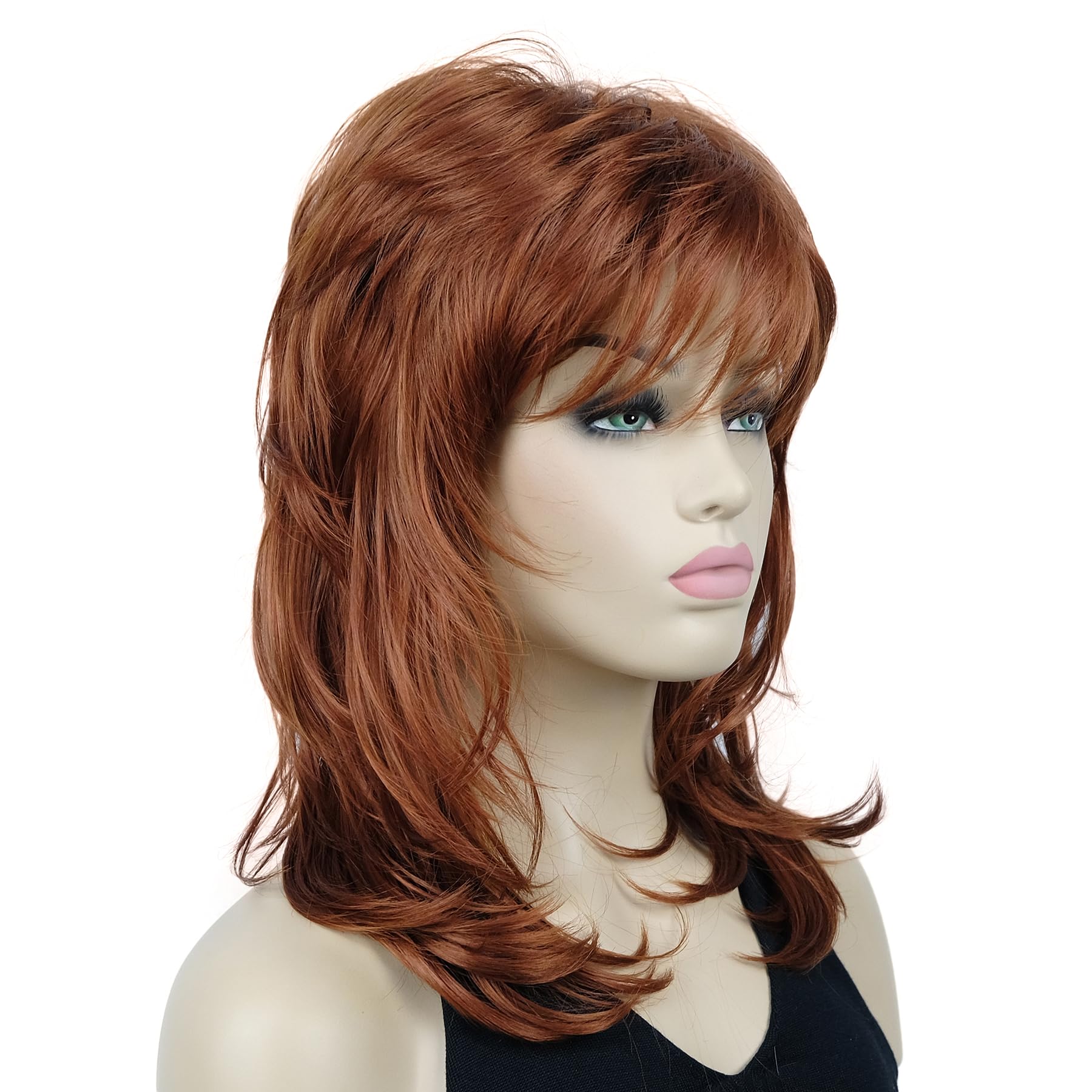 Lydell Long Soft Shaggy Layered Classic Cap Full Synthetic Wigs (130 Copper Red)