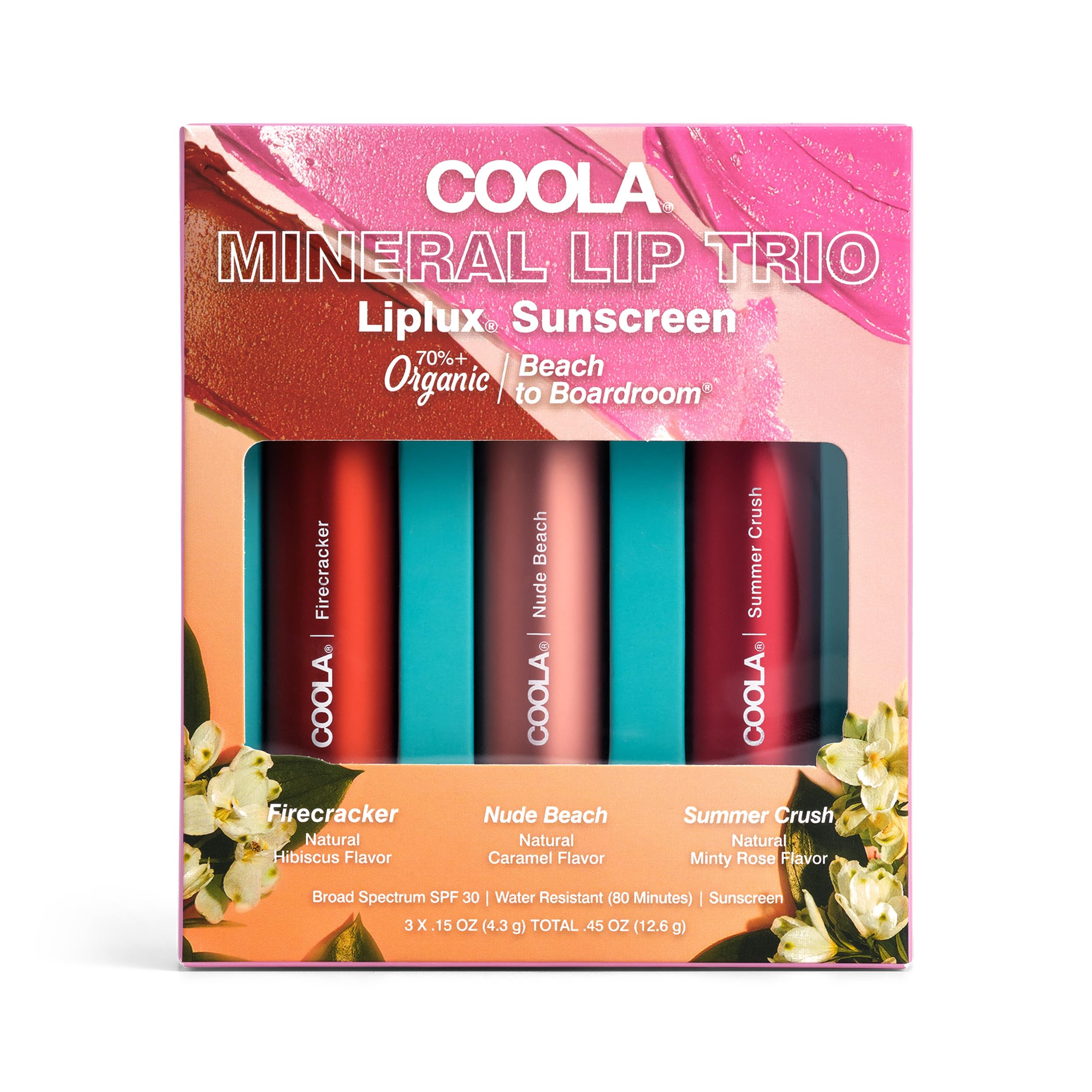 COOLA Organic Tinted Lip Balm & Mineral Sunscreen with SPF 30, Dermatologist Tested Lip Care for Daily Protection, Vegan, Variety Pack, 0.15 Oz Each