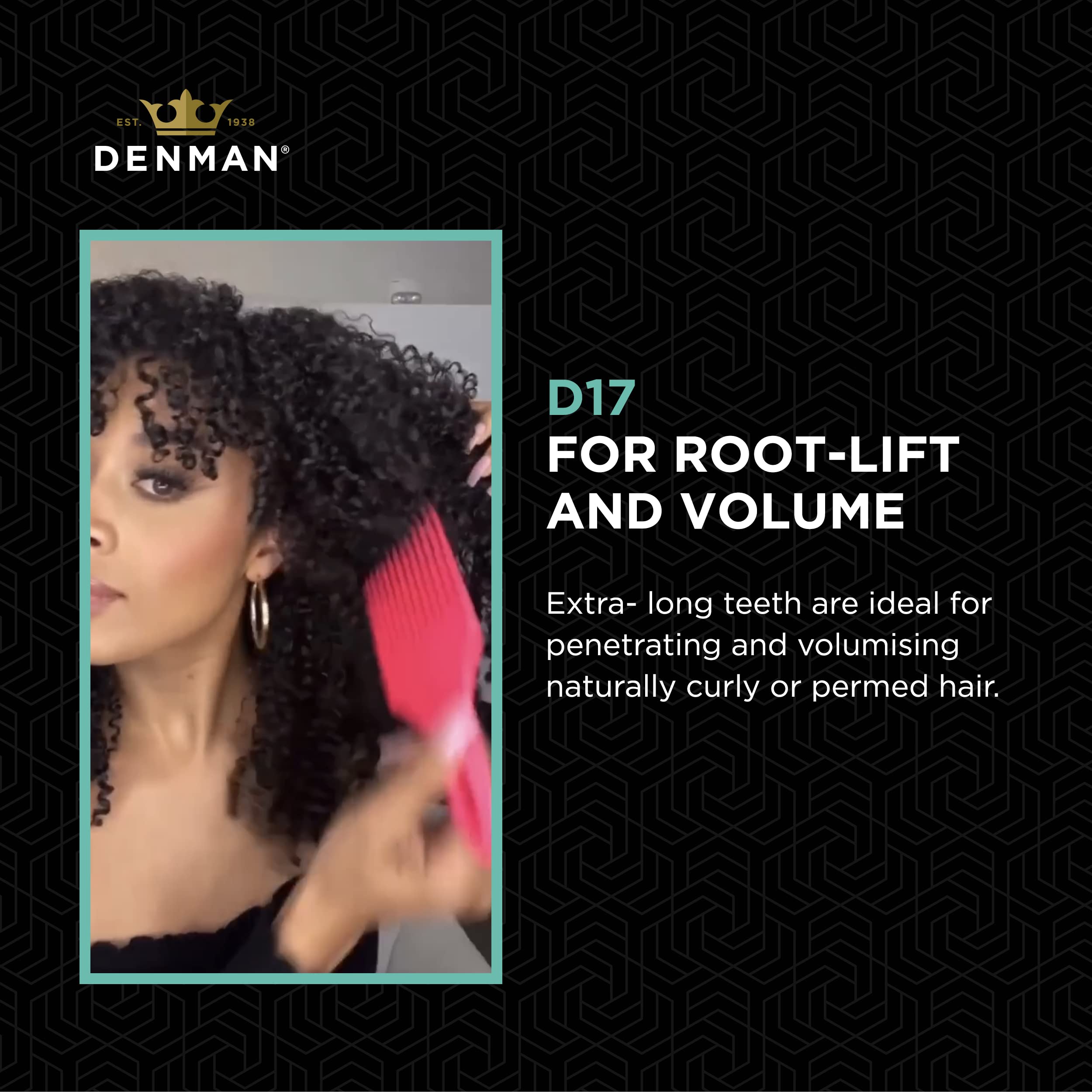 Jack Dean by Denman (Black) Curl Volumiser Comb for Separating, Styling, Defining, Enhancing & Boosting Curls (D17)
