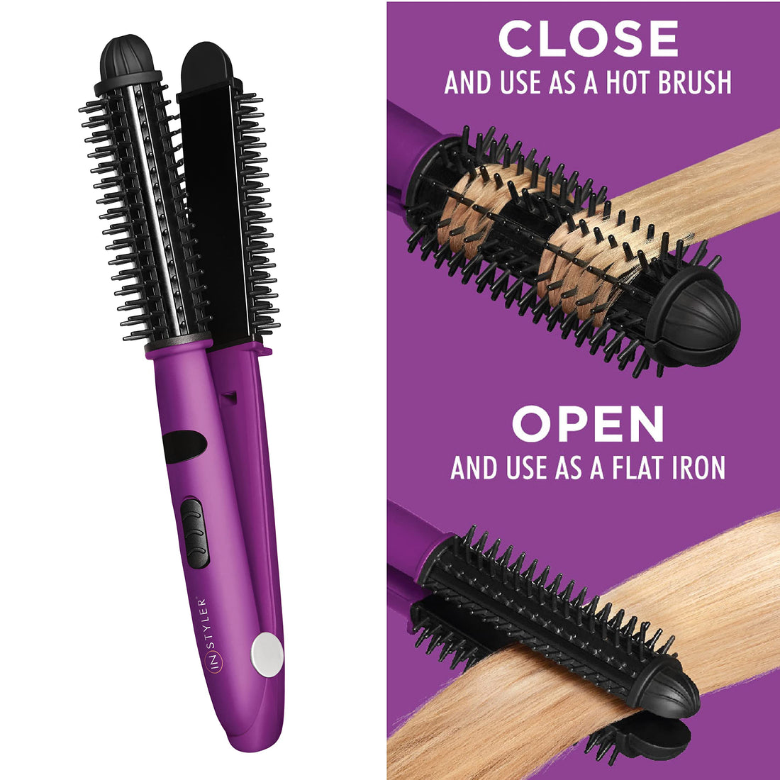 InStyler Ionic Styler Pro Ionic Hot Brush and Ceramic Flat Iron, Purple