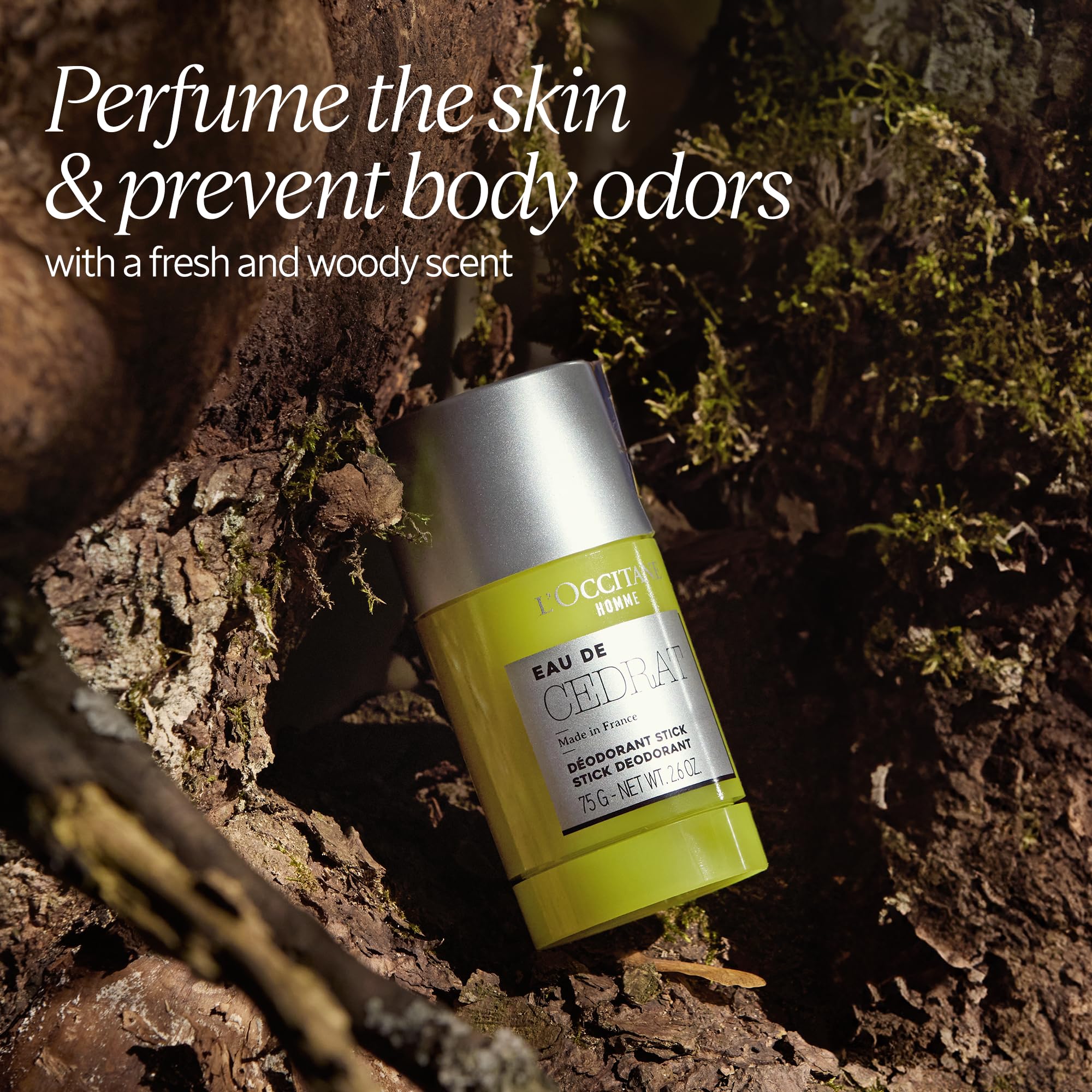 L'Occitane Men's Energizing Cedrat Solid Stick Deodorant : Prevent Odor | Woodsy Aroma | Soothing | Best in Grooming | Made in France