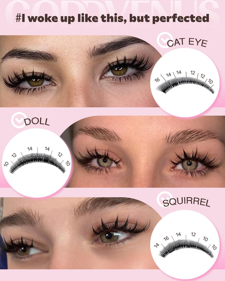 Goddvenus Manga Lash Clusters Kit Natural 300 Pcs Cluster Eyelash Extensions Kit Wispy Fairy Fluffy Eyelash Clusters Anime Cosplay Individual Lash Extensions Kit CC Curve 10-16mm
