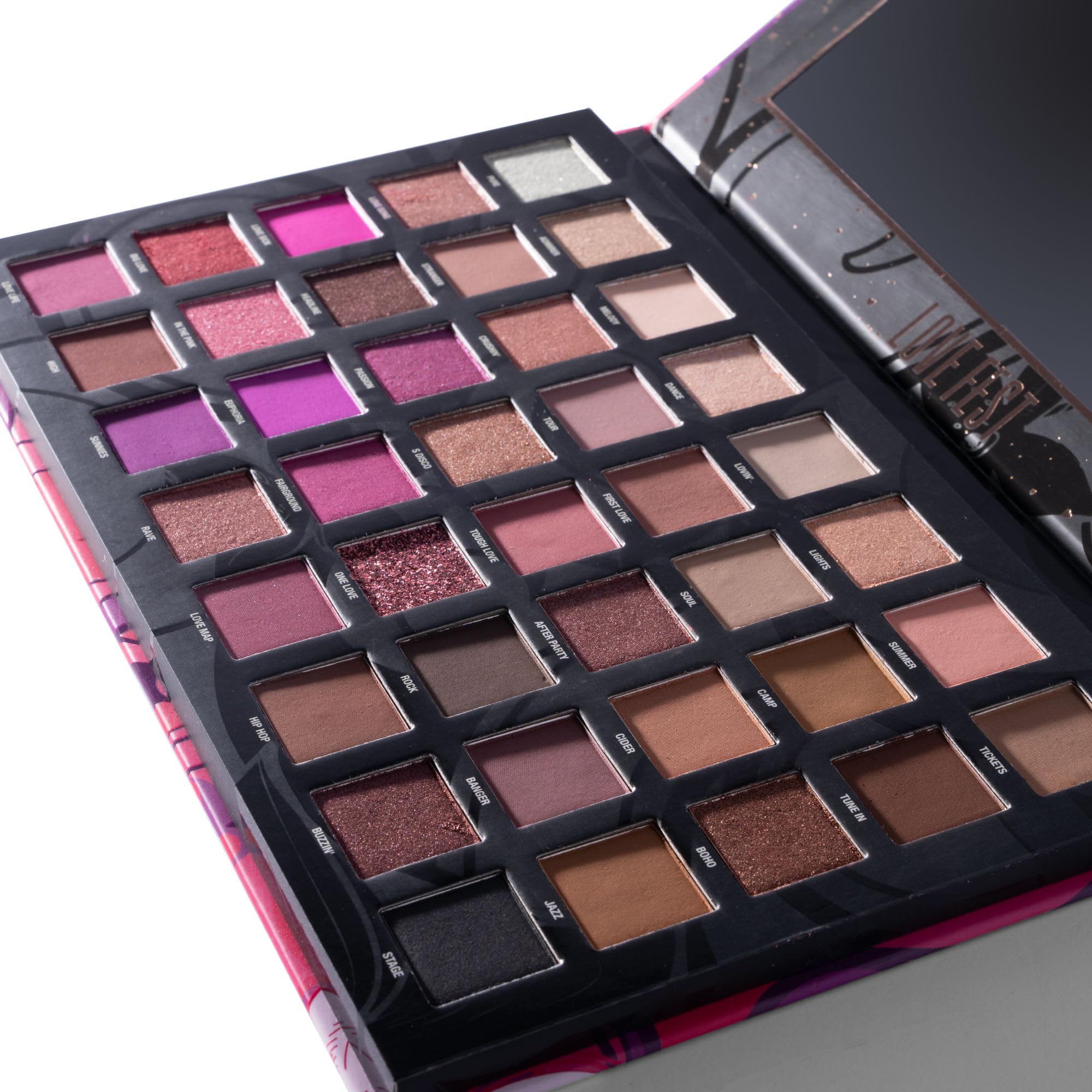 W7 Love Fest Pressed Pigment Palette - 40 Playful Party Colors With Matte, Shimmer, Glitters - Flawless Long-Lasting Bold Makeup