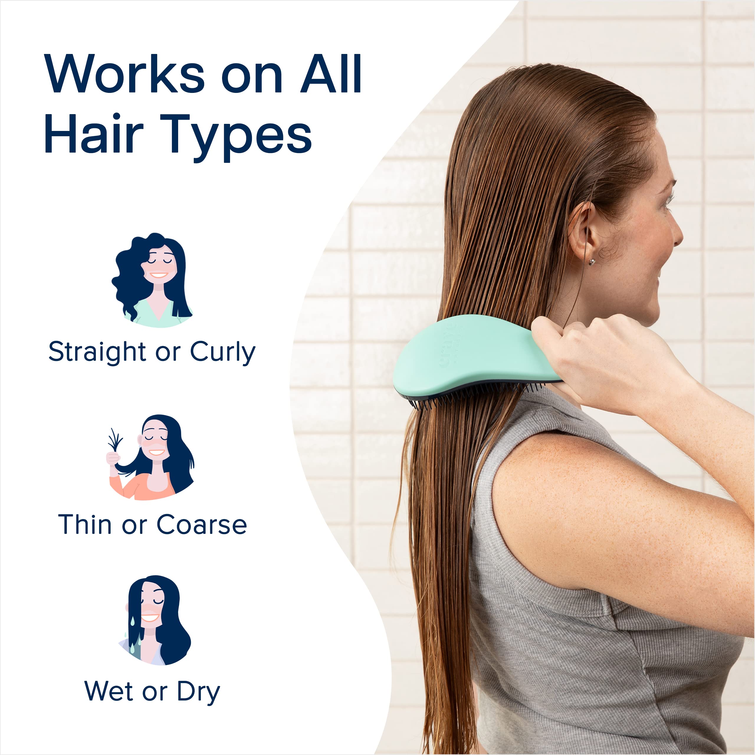 Crave Naturals Glide Thru Detangling Brush for Adults and Kids - Detangler Brush for Curly or Straight, Wet or Dry Hair - Gentle on Tangles Hair Comb - 7.5x3-Inch, Turquoise and Purple (Pack of 2)