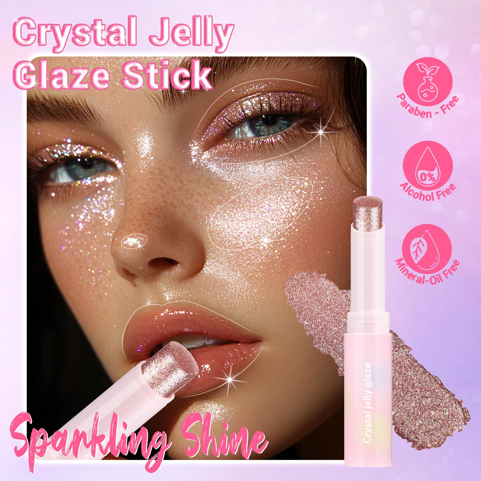 Crystal Jelly Glaze Stick Eyeshadow Stick, Hydrating Jelly Shimmer Eye Shadow Crayon, Lightweight Eye Brightener Makeup Glitter Eye Shadow (AURA BLITZ, 02 AURA BLITZ)