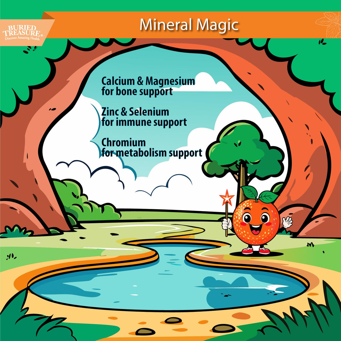 Buried Treasure Children’s Daily Liquid Multivitamin - 16 oz, 16 servings, Orange Mango Flavor, Supports Kids with Essential Nutrients & Minerals