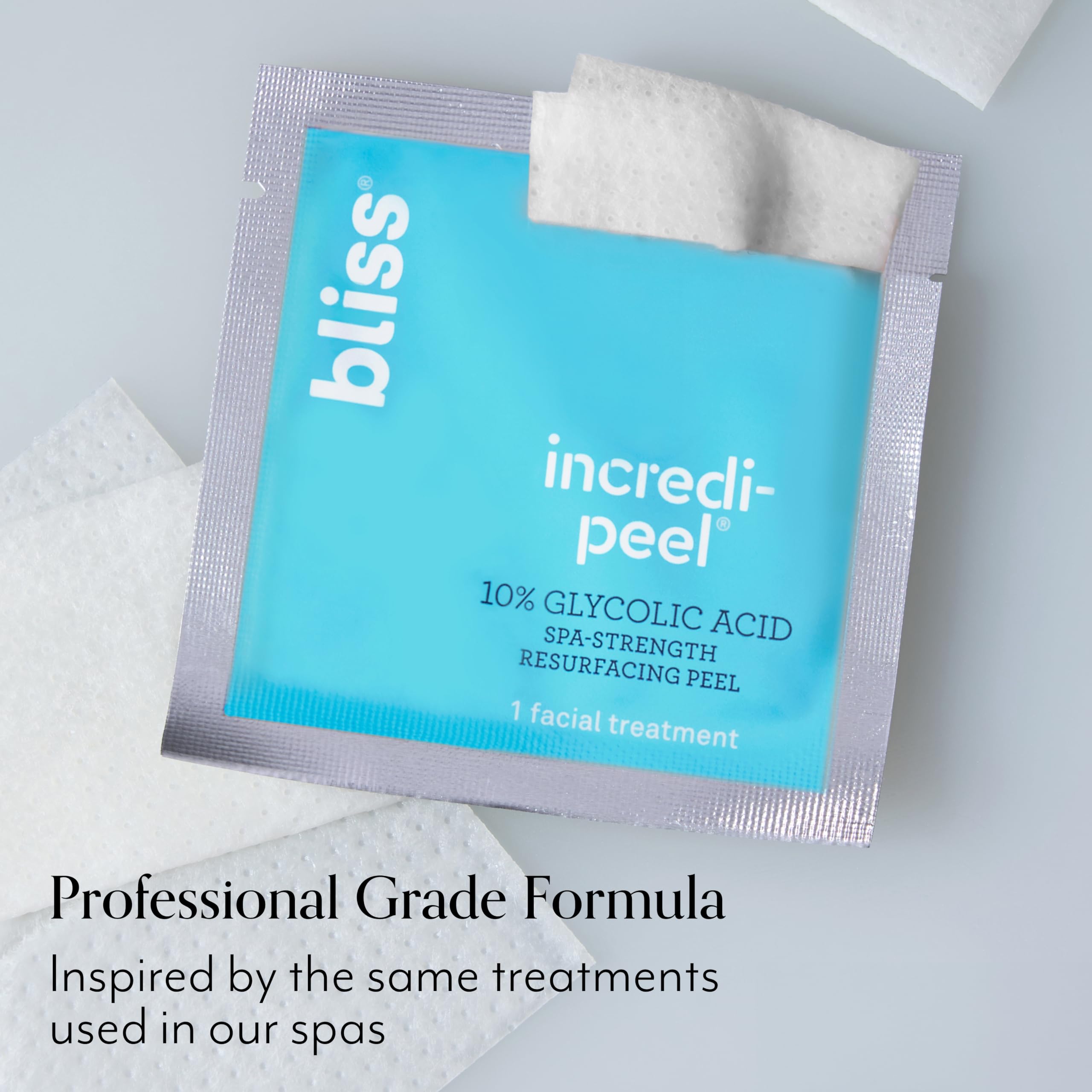 Bliss That's Incredi-Peel Glycolic Resurfacing Facial Pads - 15 ct - Single-Step Pads for Exfoliating and Brightening - Targets Fine Lines and Discoloration - Travel-Friendly - Vegan & Cruelty-Free