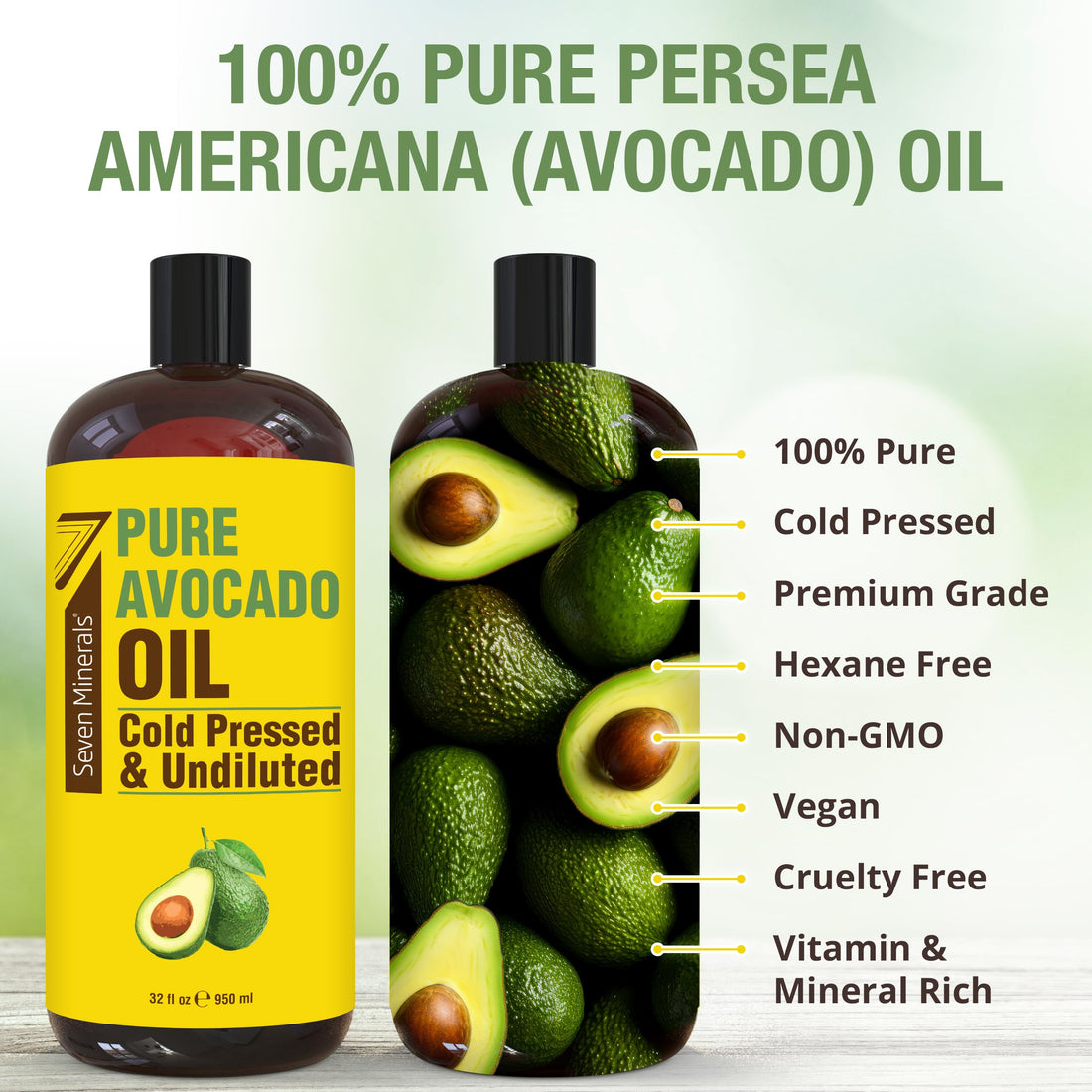 NEW Cold Pressed Avocado Oil For Hair, Skin, & Face - Big 32oz - Premium Grade & Hexane Free, 100% Pure, GMO Free, & Non-Greasy Carrier Oil for Natural Hair and Skincare - Great with Essential Oils