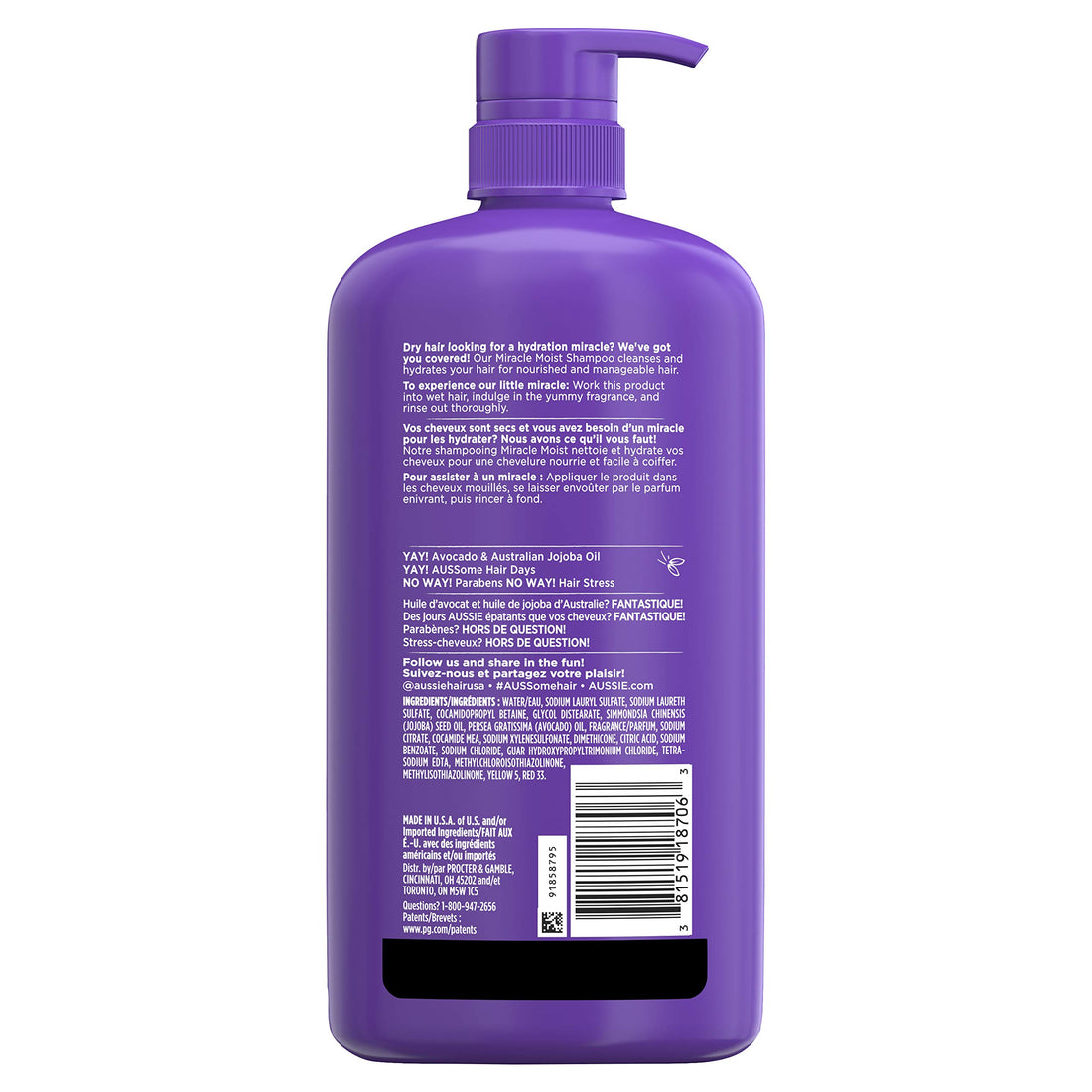 Aussie Paraben-Free Miracle Moist Shampoo with Avocado & Jojoba for Dry Hair, 30.4 Fluid Ounce, 4 Count: Avocado and Jojoba Shampoo 4 Count