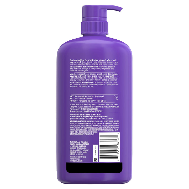 Aussie Paraben-Free Miracle Moist Shampoo with Avocado & Jojoba for Dry Hair, 30.4 Fluid Ounce, 4 Count: Avocado and Jojoba Shampoo 4 Count
