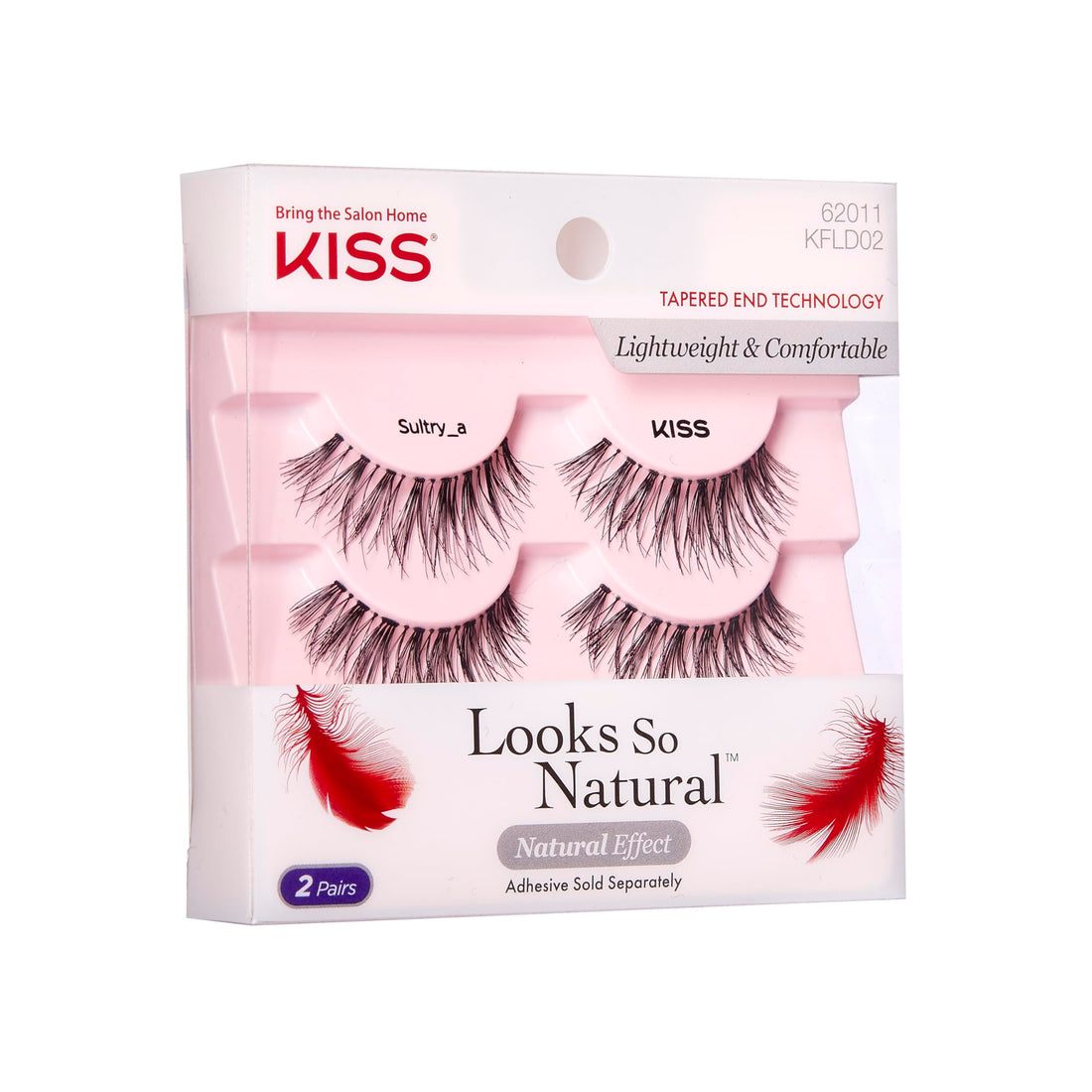 KISS Looks So Natural False Eyelashes Double Pack, Lightweight & Comfortable, Tapered End Technology, Reusable, Cruelty-Free, Contact Lens Friendly, Style 'Sultry', 2 Pairs Fake Eyelashes