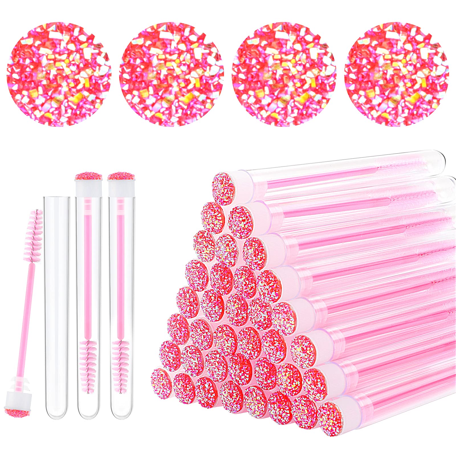 Dming 20pcs Eyelash brush Lash Wand Makeup tool Eyelash Extension supplies Cleaning brush Diamond Mascara star d pink