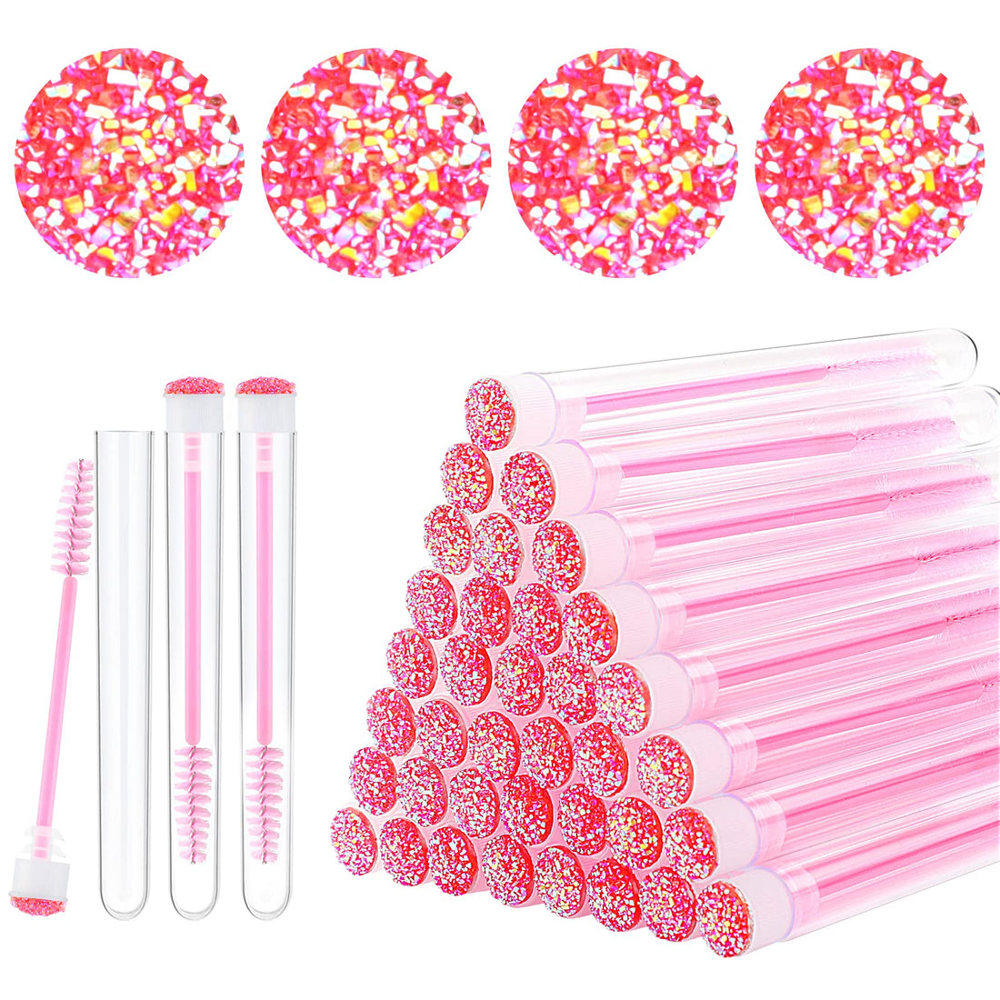 Dming 20pcs Eyelash brush Lash Wand Makeup tool Eyelash Extension supplies Cleaning brush Diamond Mascara star d pink