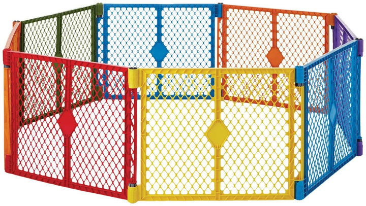 Toddleroo by North States Superyard Colorplay 8 Panel Free Standing Play Yard, Indoor or Outdoor Baby Playpen, Baby Gate. Made in USA. 6.5 feet corner to corner play pen (26 Tall, Multicolor)