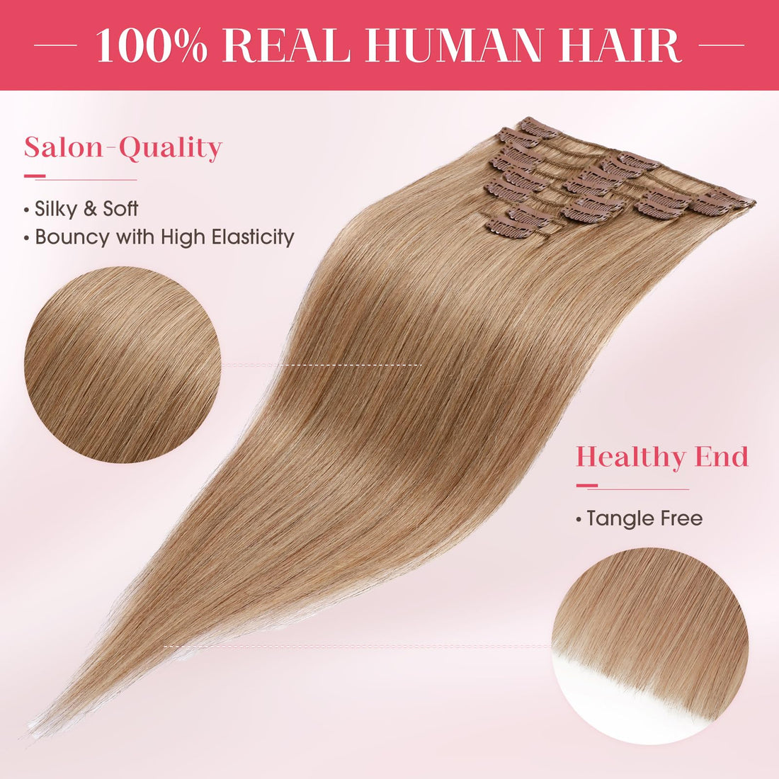 Clip in 100% Remy Human Hair Extensions 8-24 Grade 7A Quality Full Head 8pcs 18clips Long Soft Silky Straight for Women Fashion 13/13 inch 80g, 27 Dark Blonde