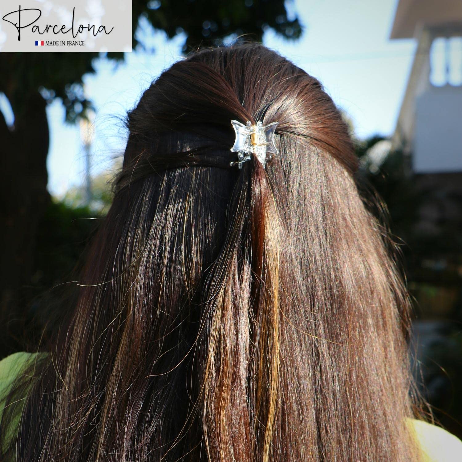 Parcelona French Intricate 3 Mini Small Claw Black N Shell N Clear Celluloid Approx. 1 Inch Jaw Hair Claw Clip Clutcher Clamp for Women and Girls