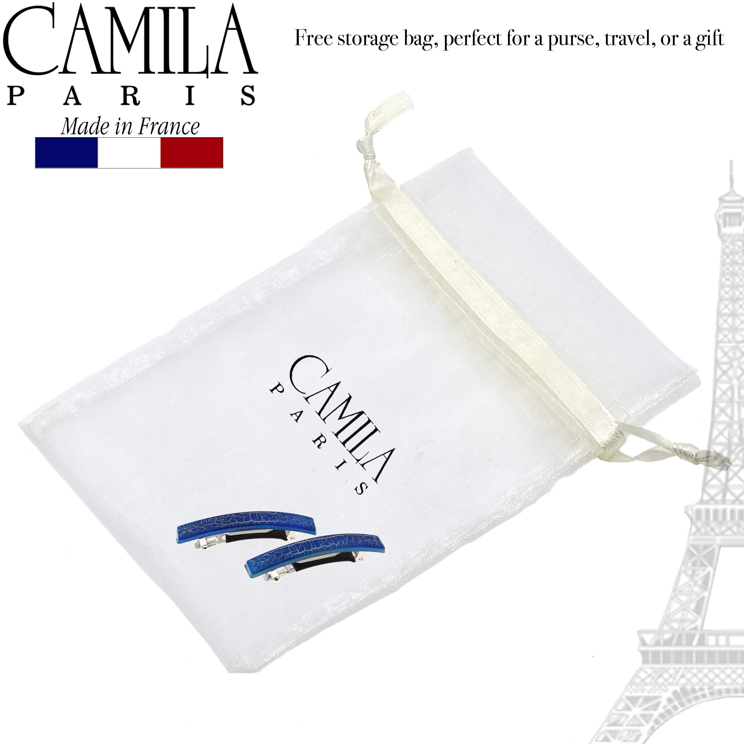 Camila Paris CP2956 French Hair Barrettes Clips for Girls, Set of 2 Rubberized Metal Clasp Strong Hold Grip Hair Clips for Women, No Slip and Durable Styling Girls Hair Accessories, Made in France